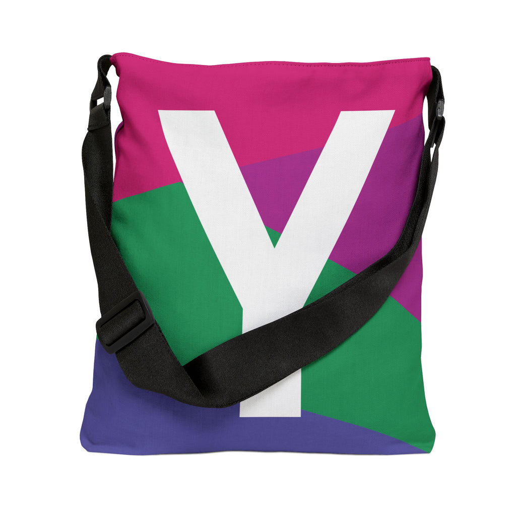Initial Letter 'Y' Colorblock Adjustable Tote Bag — Monogram Alphabet Shoulder Bag