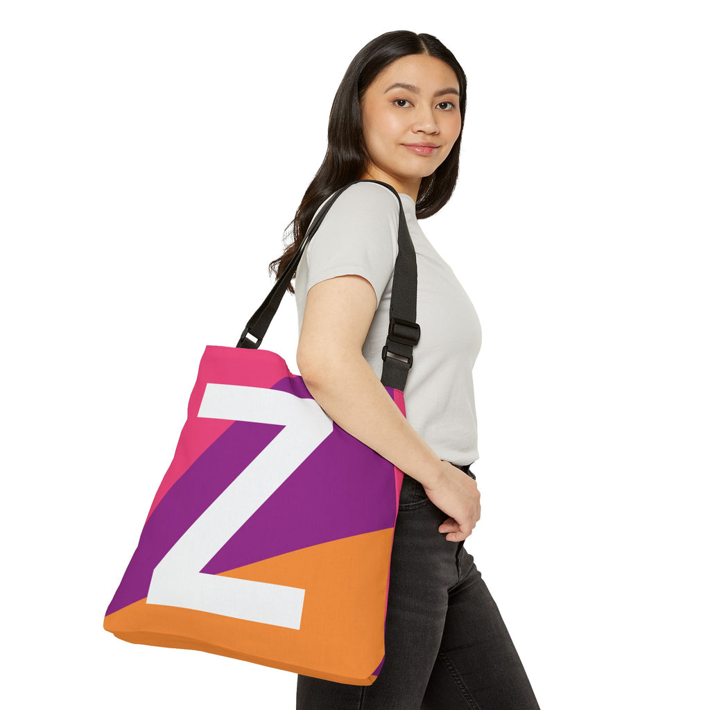 Initial Letter 'Z' Colorblock Adjustable Tote Bag — Monogram Alphabet Shoulder Bag
