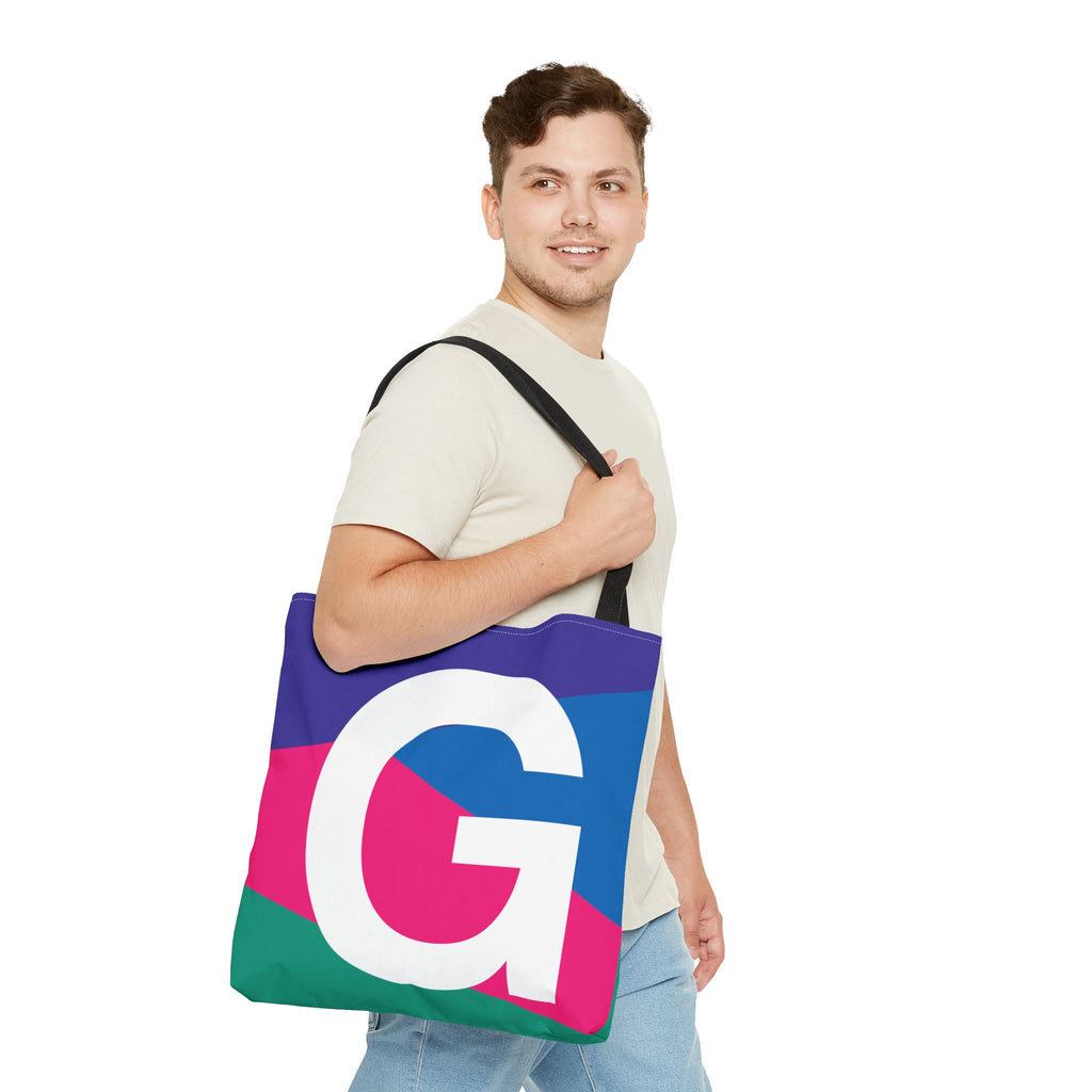 Monogram 'G' Colorblock Tote Bag — Personalized Initial G Shoulder Tote
