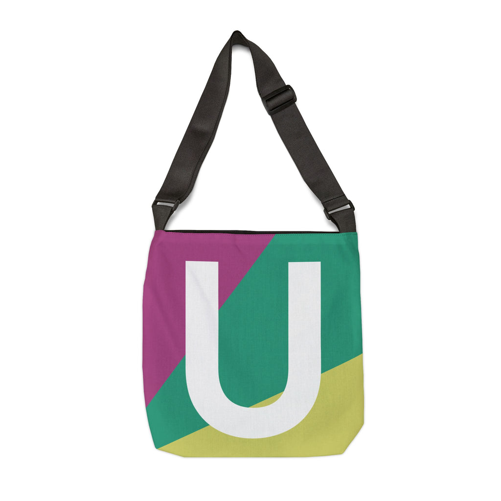 Initial Letter 'U' Colorblock Adjustable Tote Bag — Monogram Alphabet Shoulder Bag
