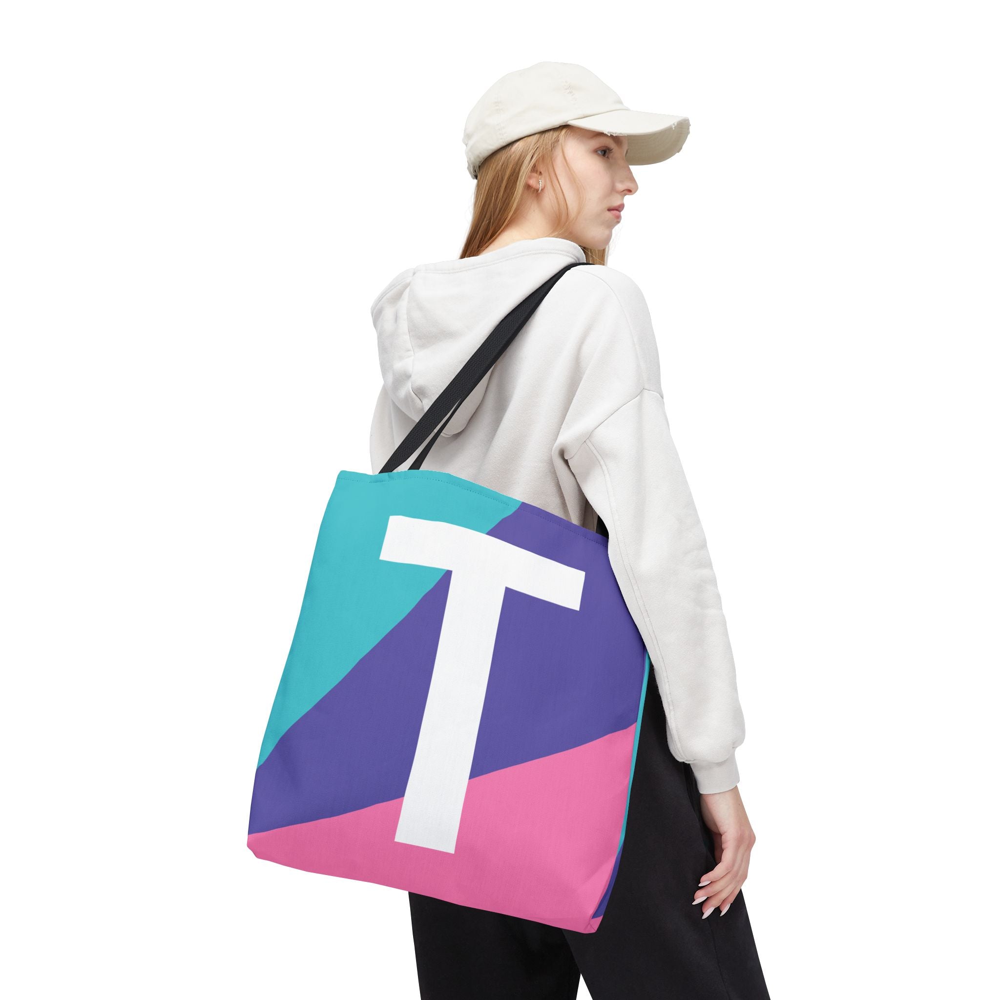 Monogram 'T' Colorblock Tote Bag — Personalized Initial T Shoulder Tote