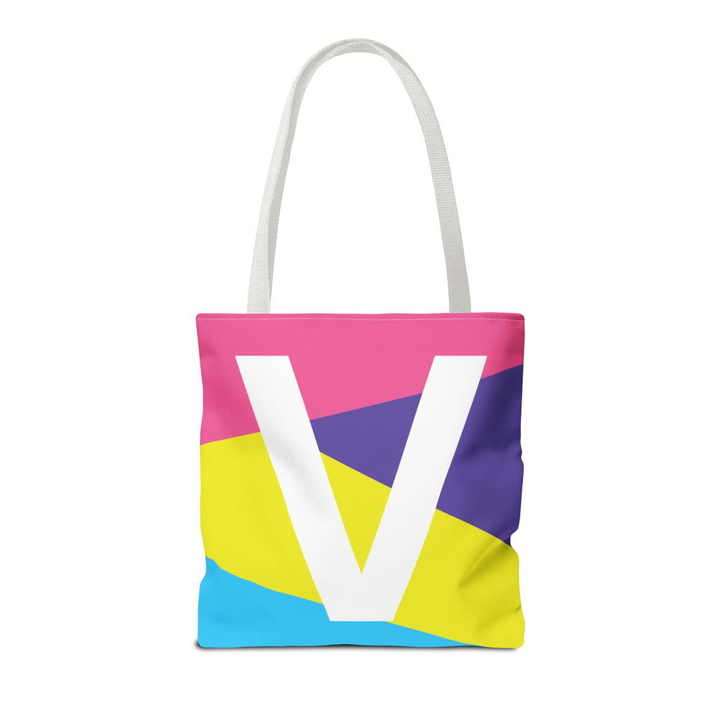 Monogram 'V' Colorblock Tote Bag — Personalized Initial V Shoulder Tote