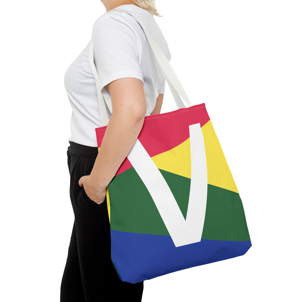 Monogram 'V' Colorblock Tote Bag — Personalized Initial V Shoulder Tote