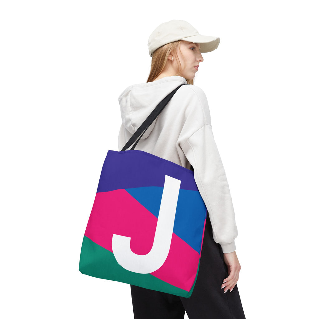 Monogram 'J' Colorblock Tote Bag — Personalized Initial J Shoulder Tote