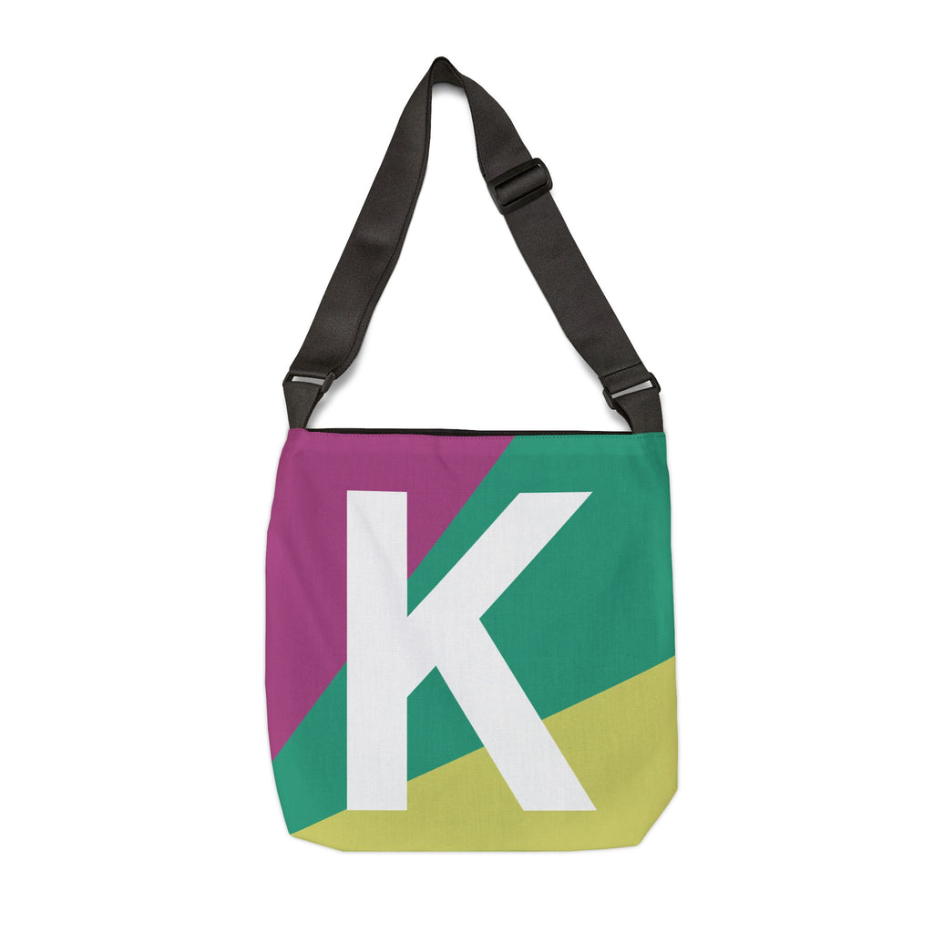 Initial Letter 'K' Colorblock Adjustable Tote Bag — Monogram Alphabet Shoulder Bag