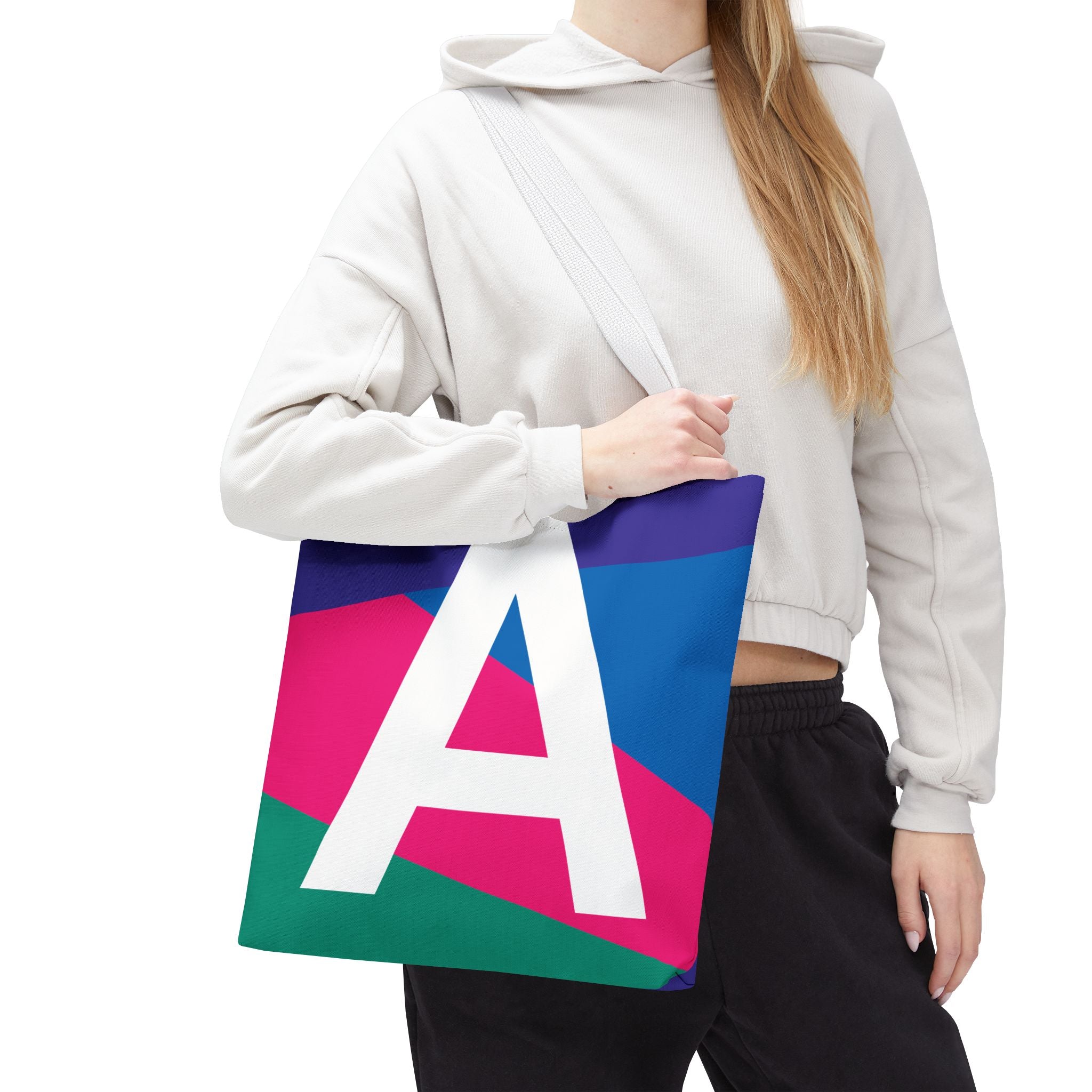 Monogram 'A' Colorblock Tote Bag — Personalized Initial A Shoulder Tote