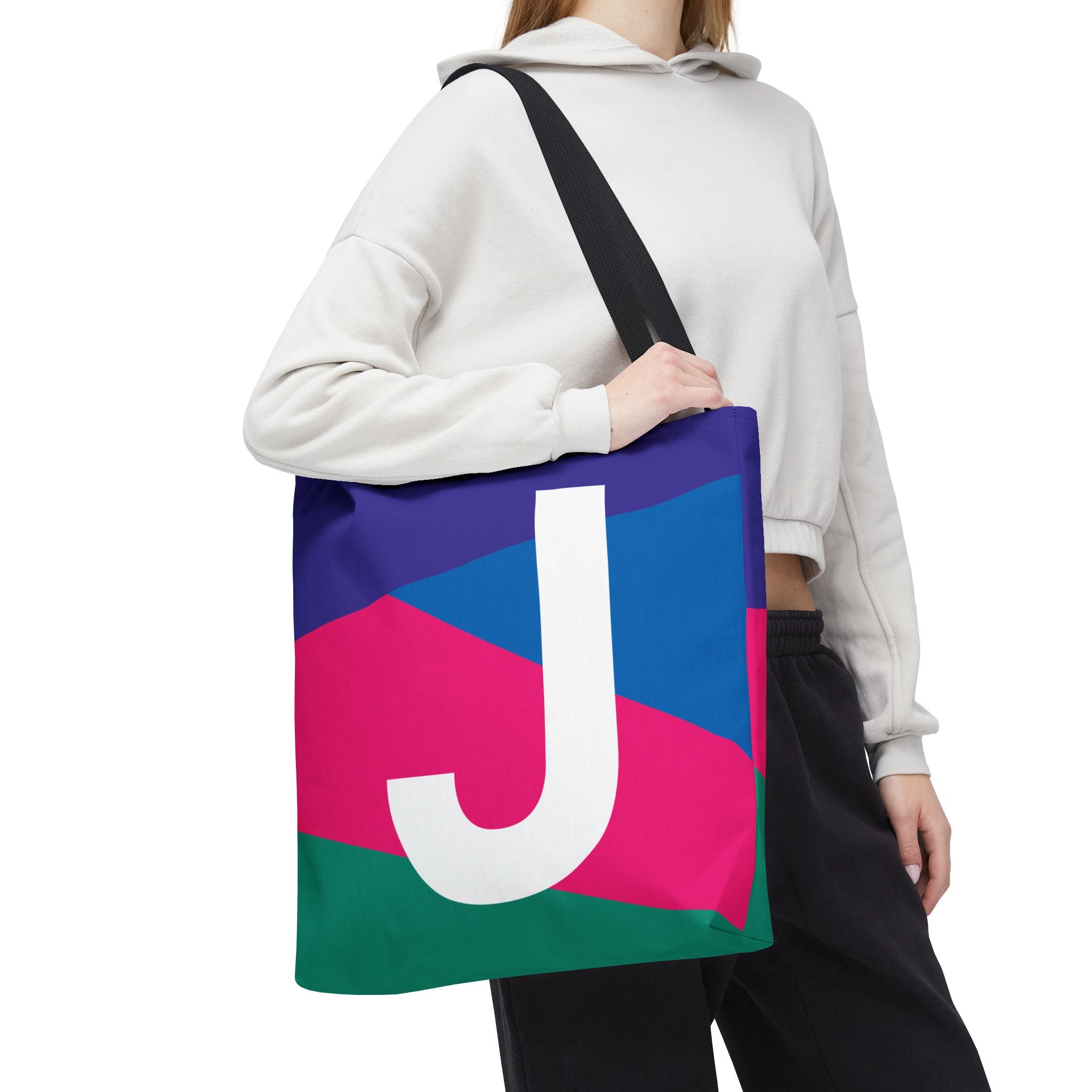 Monogram 'J' Colorblock Tote Bag — Personalized Initial J Shoulder Tote
