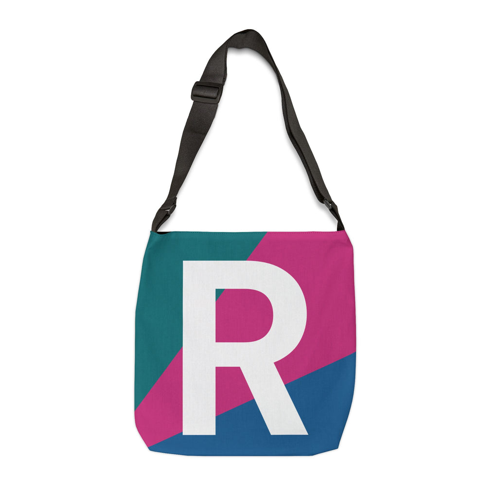 Initial Letter 'R' Colorblock Adjustable Tote Bag — Monogram Alphabet Shoulder Bag