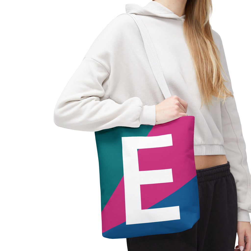 Monogram 'E' Colorblock Tote Bag — Personalized Initial E Shoulder Tote