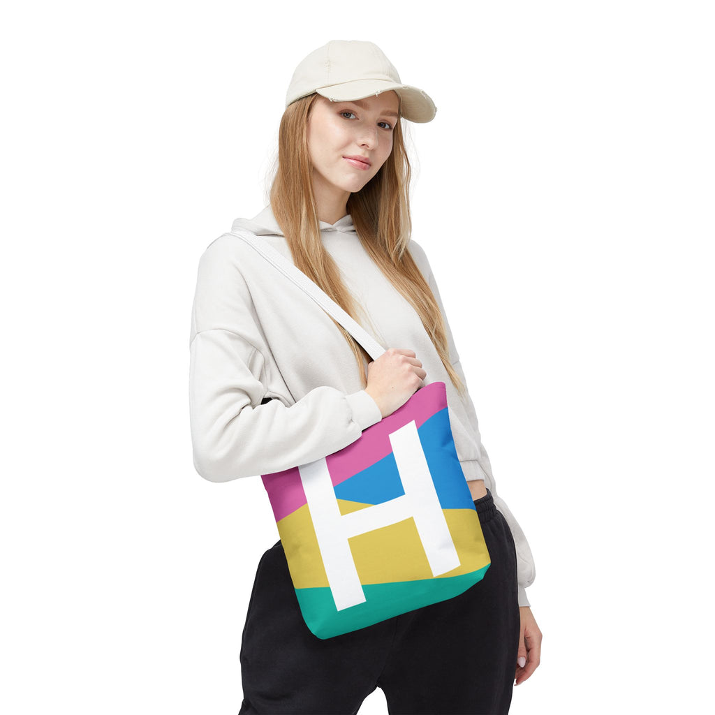 Monogram 'H' Colorblock Tote Bag — Personalized Initial H Shoulder Tote