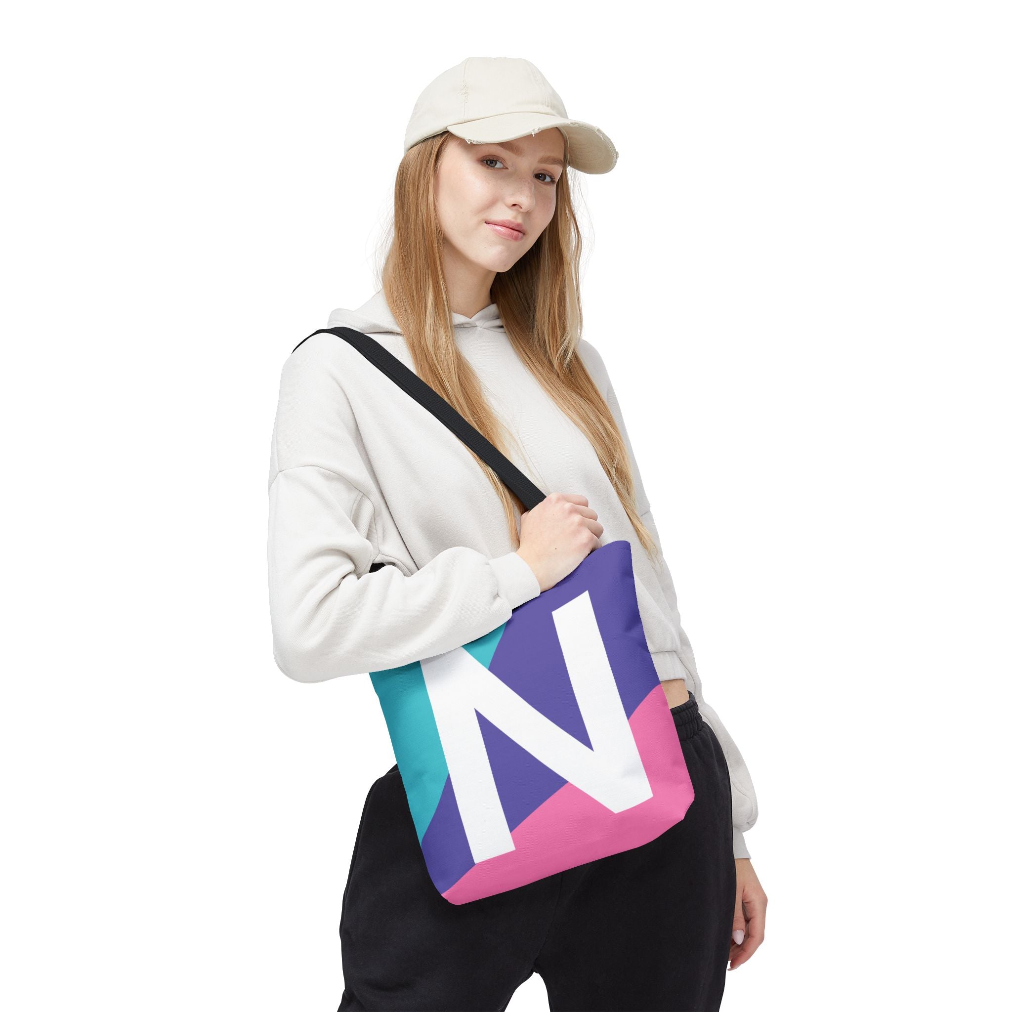 Monogram 'N' Colorblock Tote Bag — Personalized Initial N Shoulder Tote