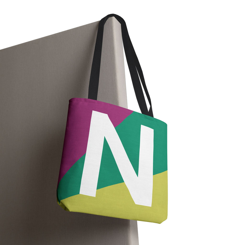 Monogram 'N' Colorblock Tote Bag — Personalized Initial N Shoulder Tote