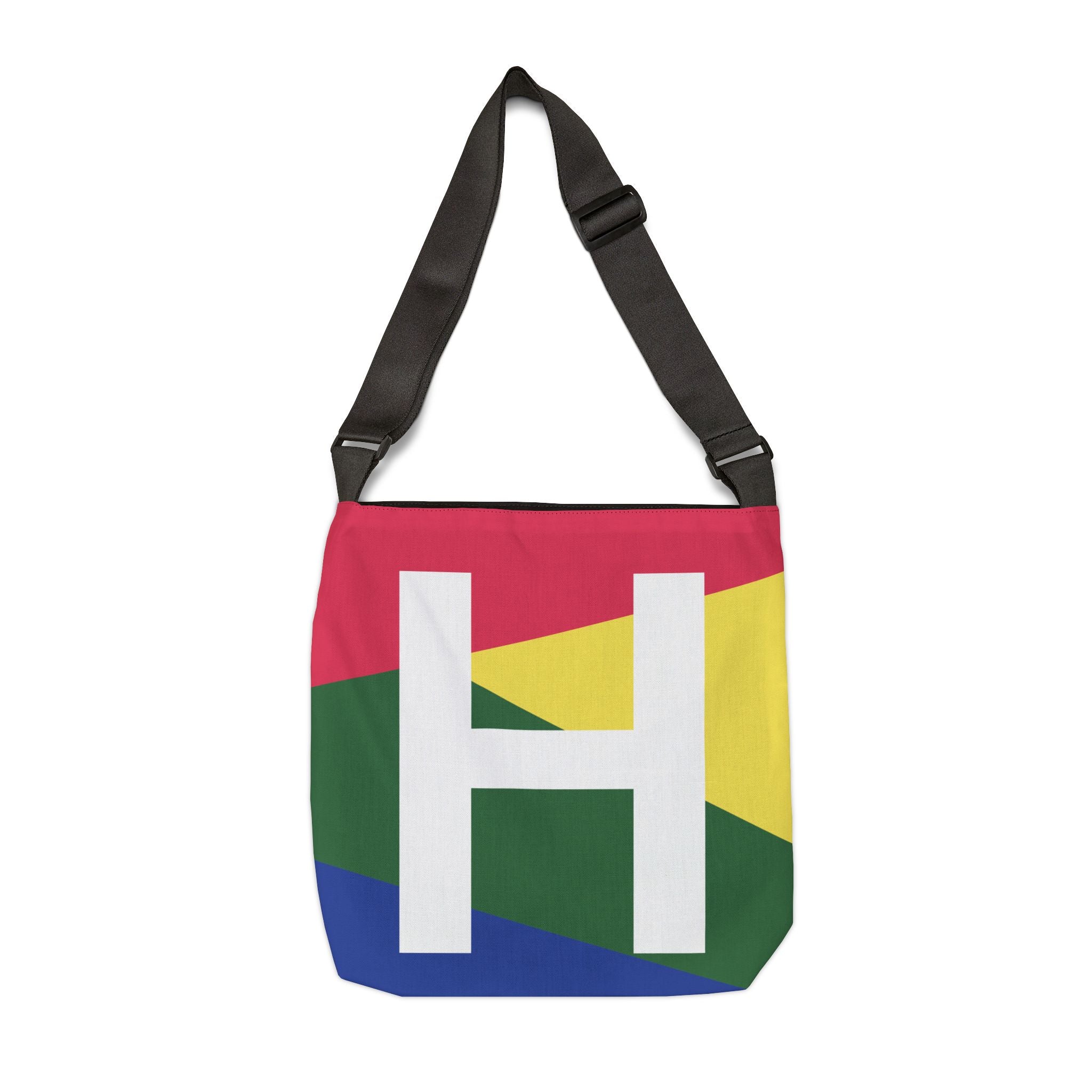 Initial Letter 'H' Colorblock Adjustable Tote Bag — Monogram Alphabet Shoulder Bag