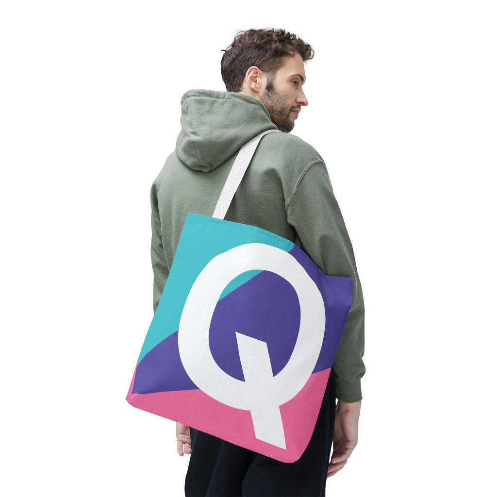 Monogram 'Q' Colorblock Tote Bag — Personalized Initial Q Shoulder Tote