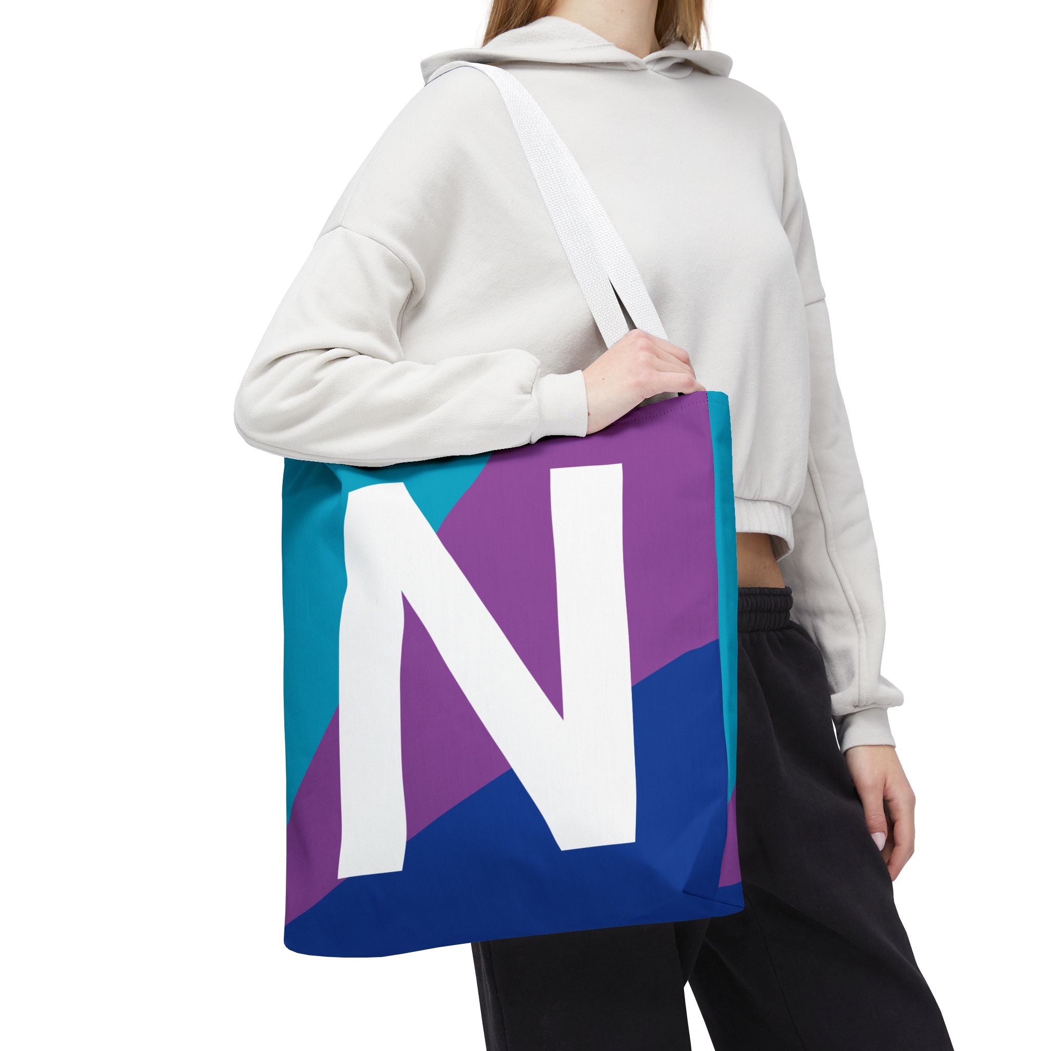 Monogram 'N' Colorblock Tote Bag — Personalized Initial N Shoulder Tote