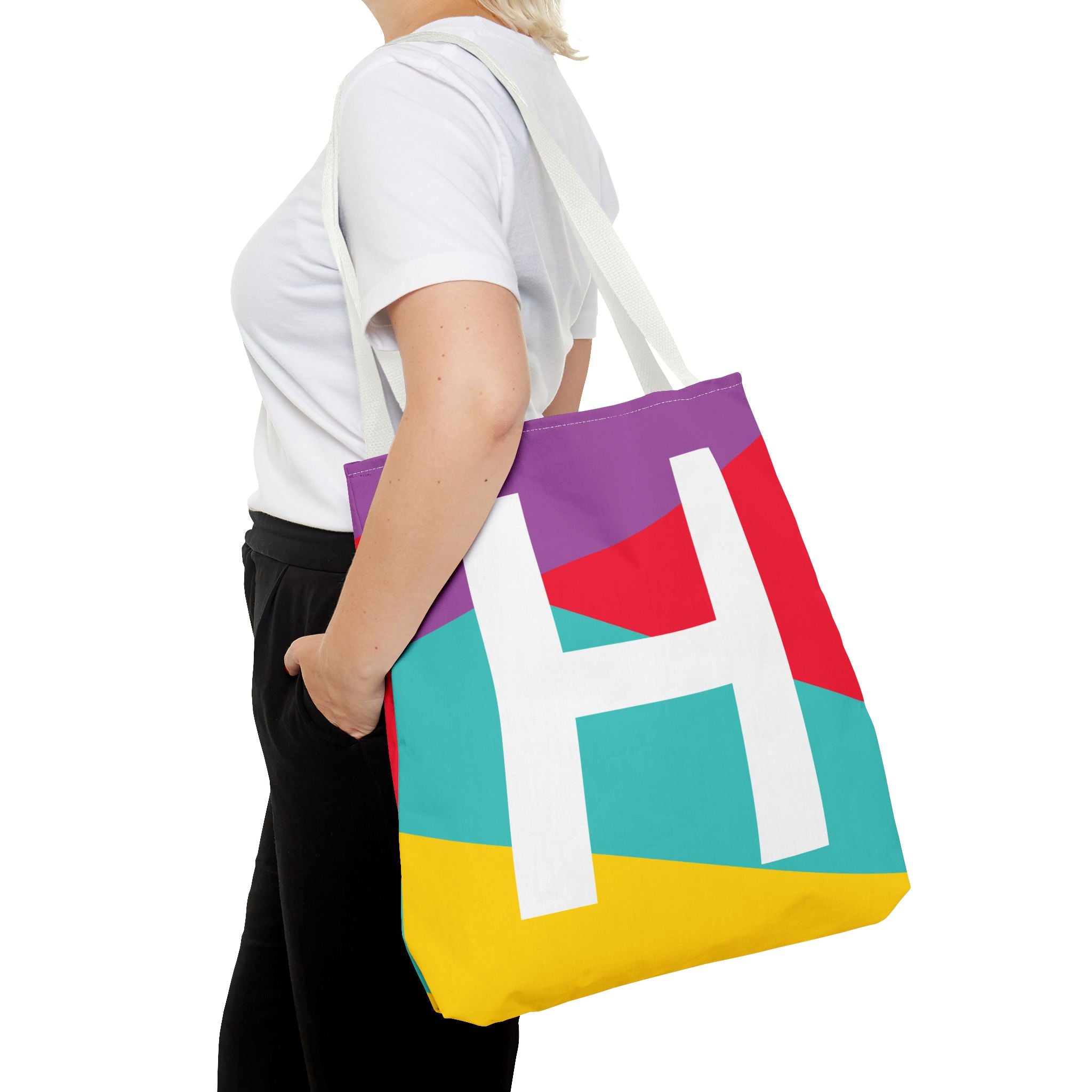 Monogram 'H' Colorblock Tote Bag — Personalized Initial H Shoulder Tote