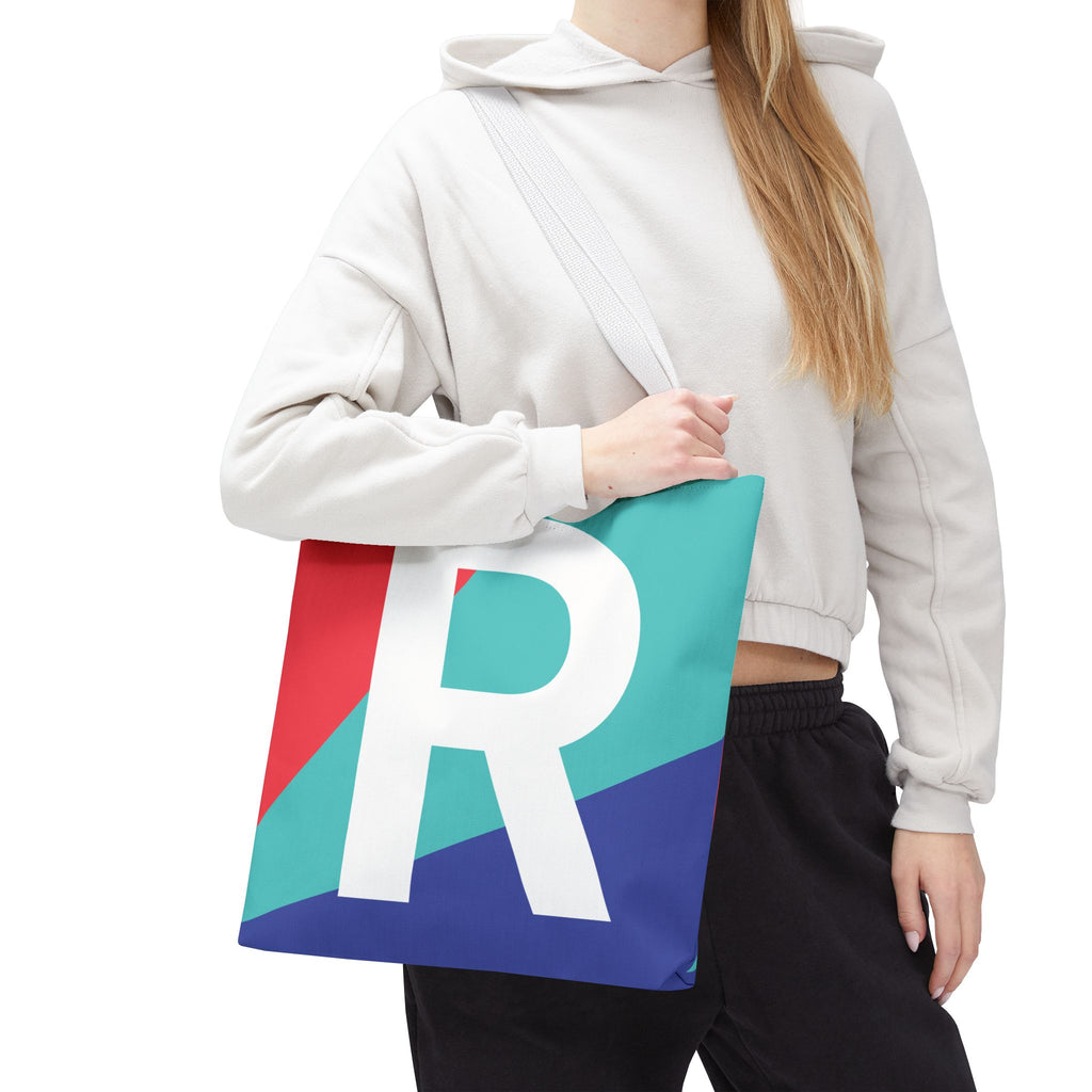 Monogram 'R' Colorblock Tote Bag — Personalized Initial R Shoulder Tote