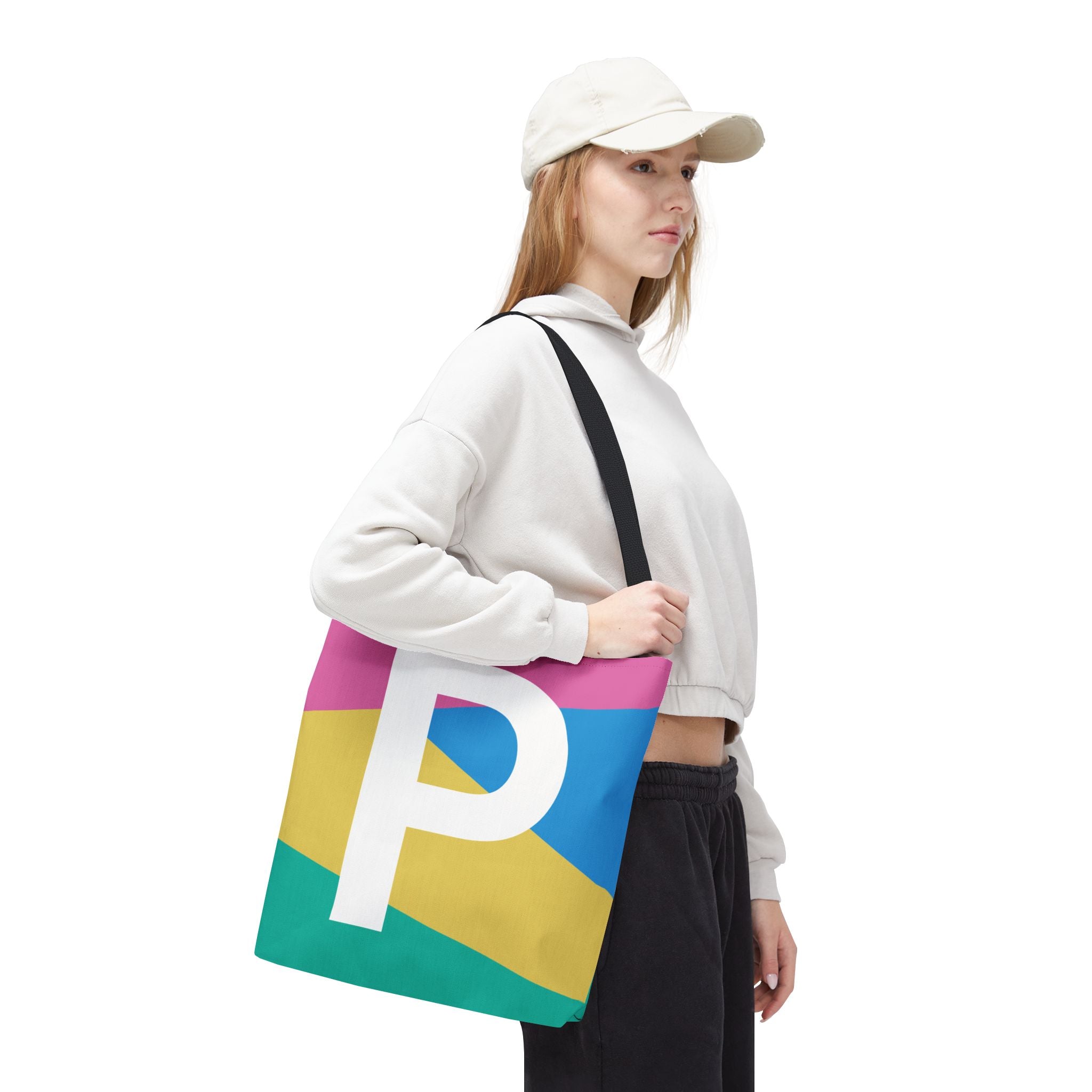 Monogram 'P' Colorblock Tote Bag — Personalized Initial P Shoulder Tote