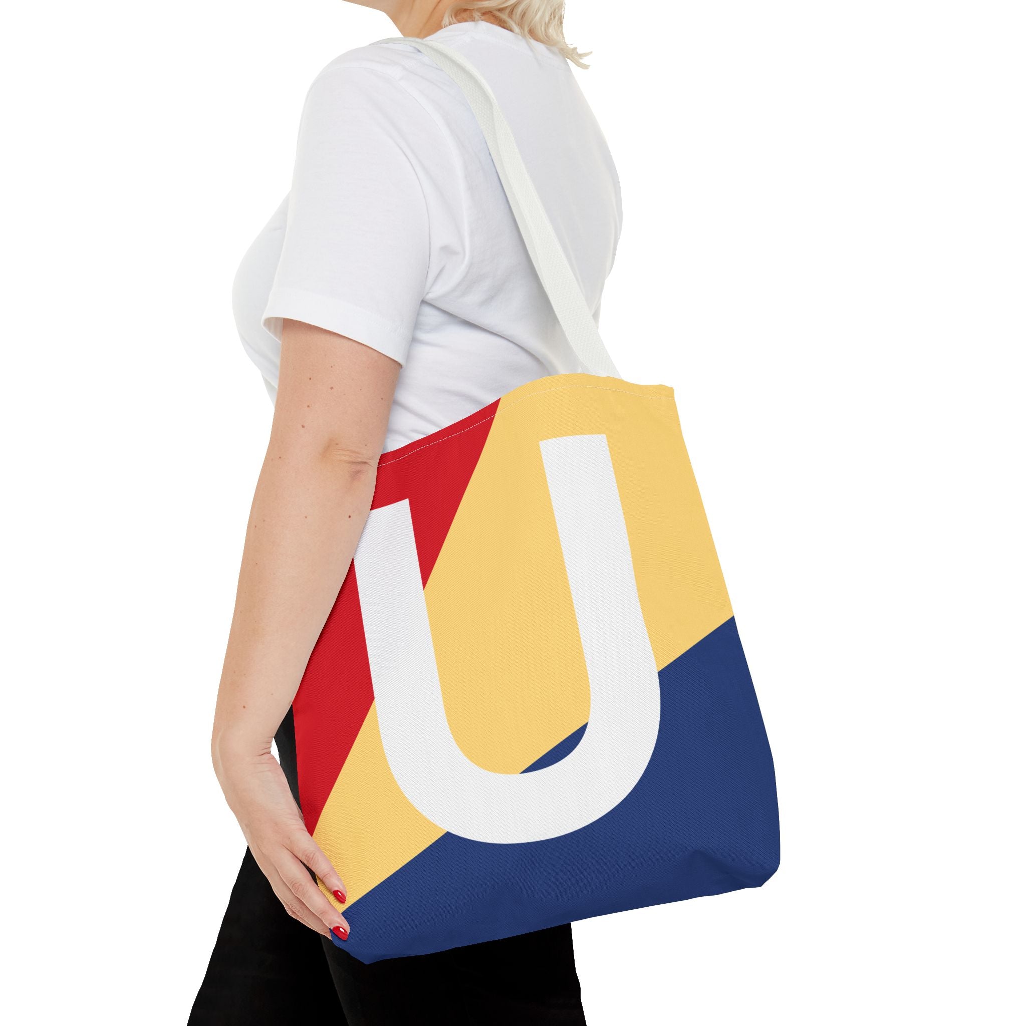 Monogram 'U' Colorblock Tote Bag — Personalized Initial U Shoulder Tote
