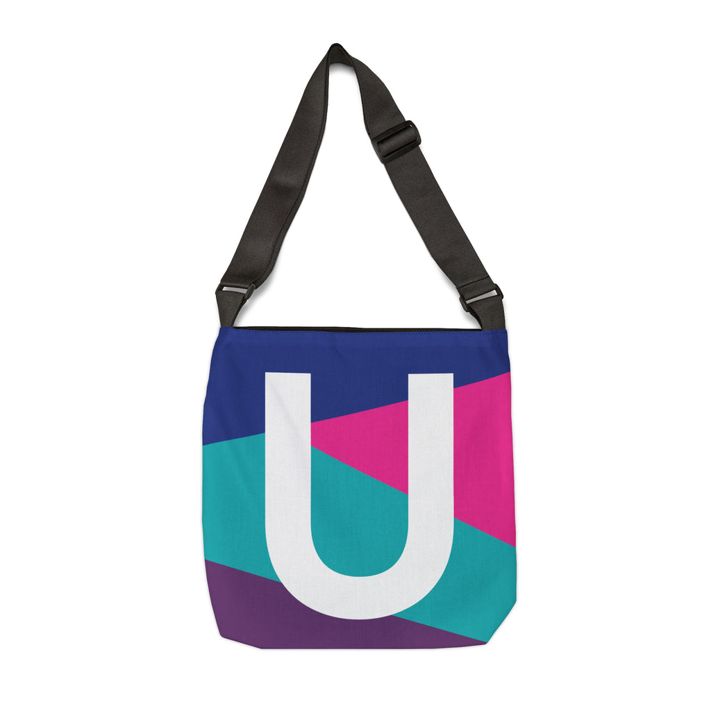 Initial Letter 'U' Colorblock Adjustable Tote Bag — Monogram Alphabet Shoulder Bag