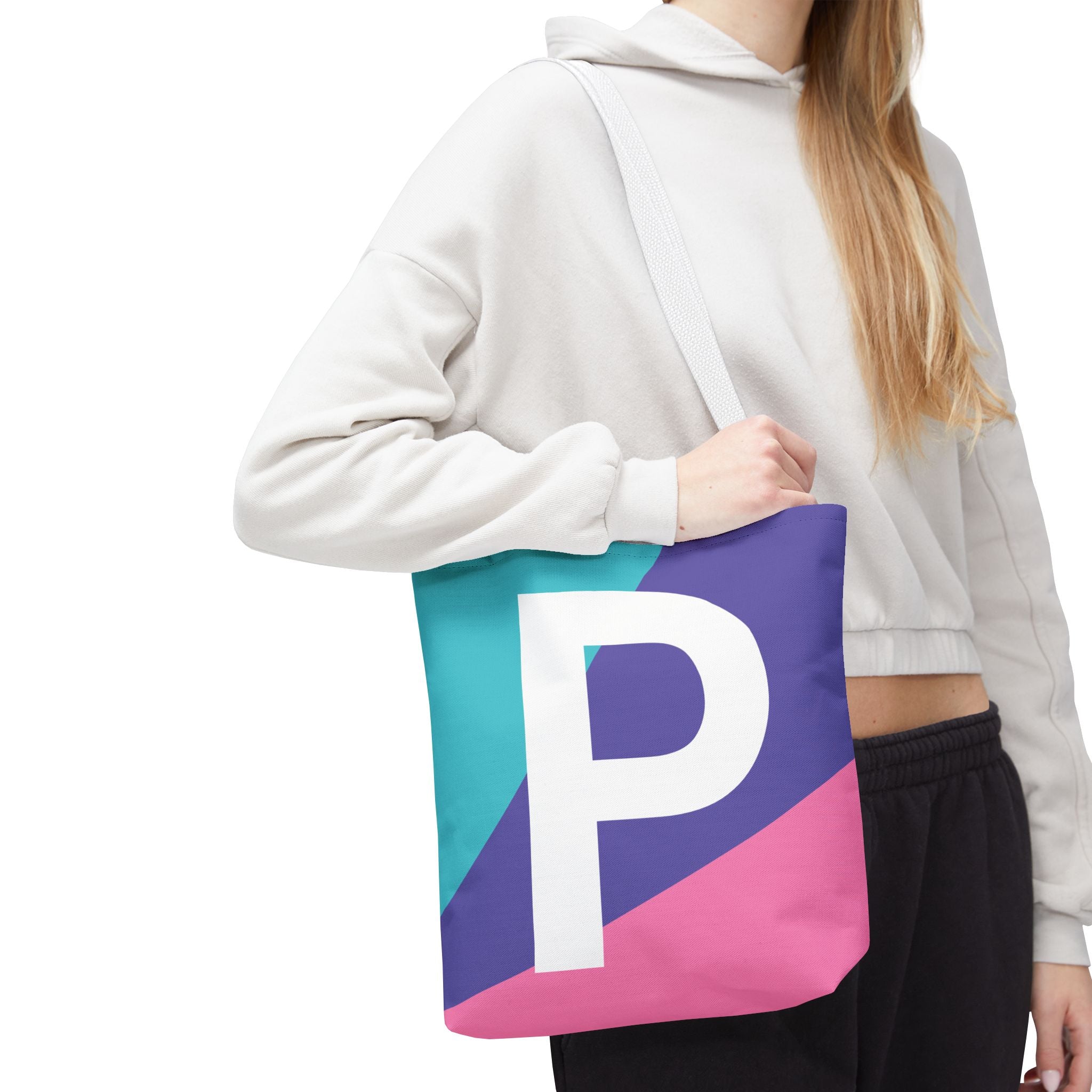 Monogram 'P' Colorblock Tote Bag — Personalized Initial P Shoulder Tote