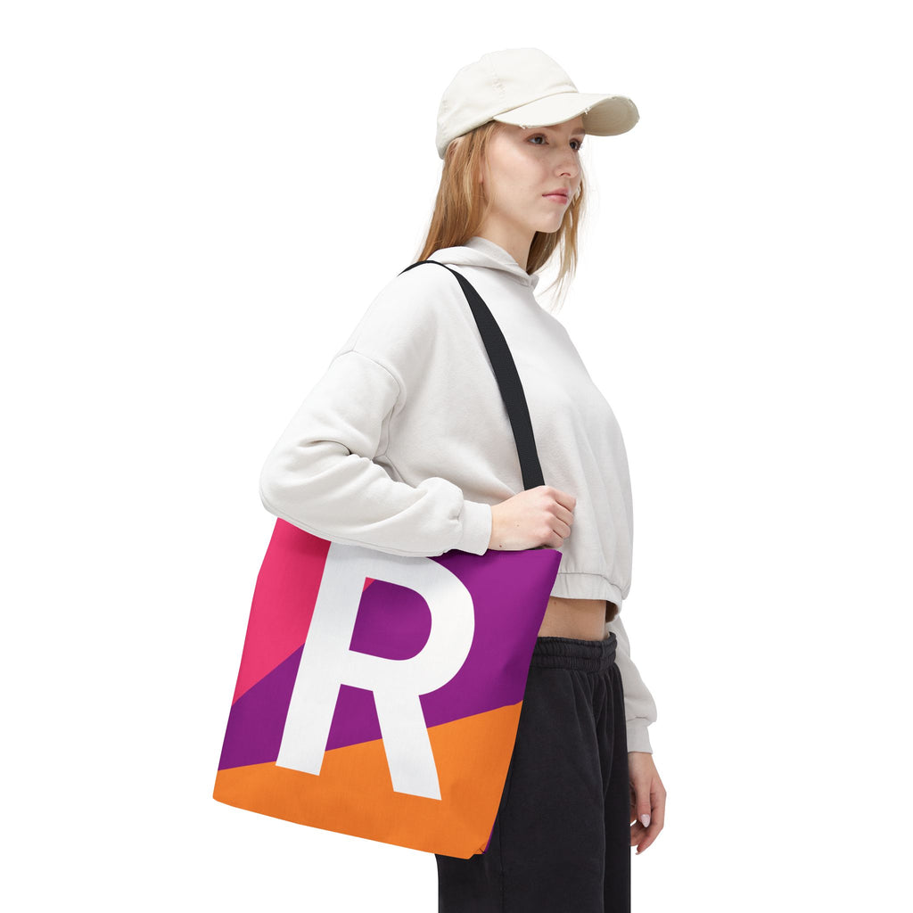 Monogram 'R' Colorblock Tote Bag — Personalized Initial R Shoulder Tote