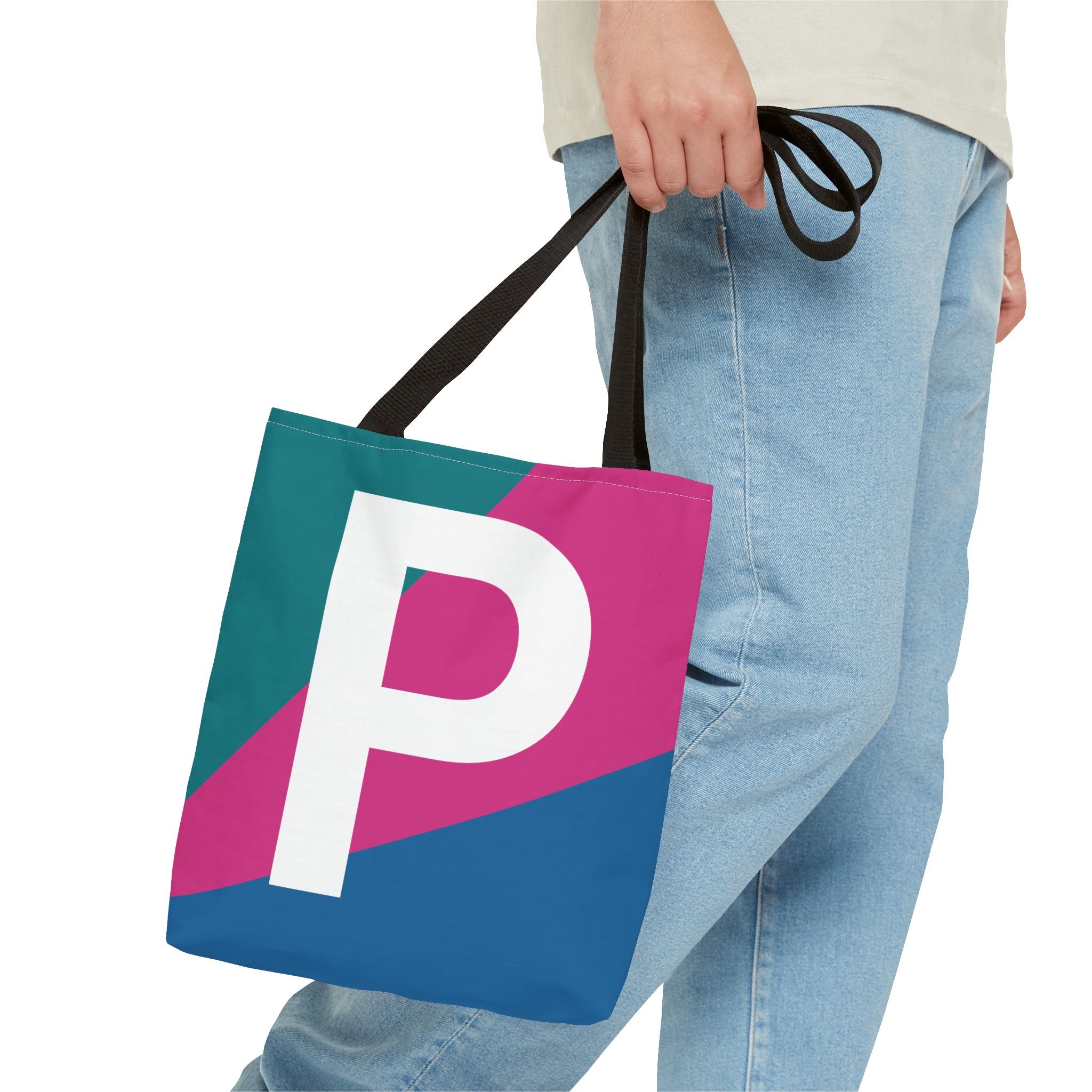 Monogram 'P' Colorblock Tote Bag — Personalized Initial P Shoulder Tote