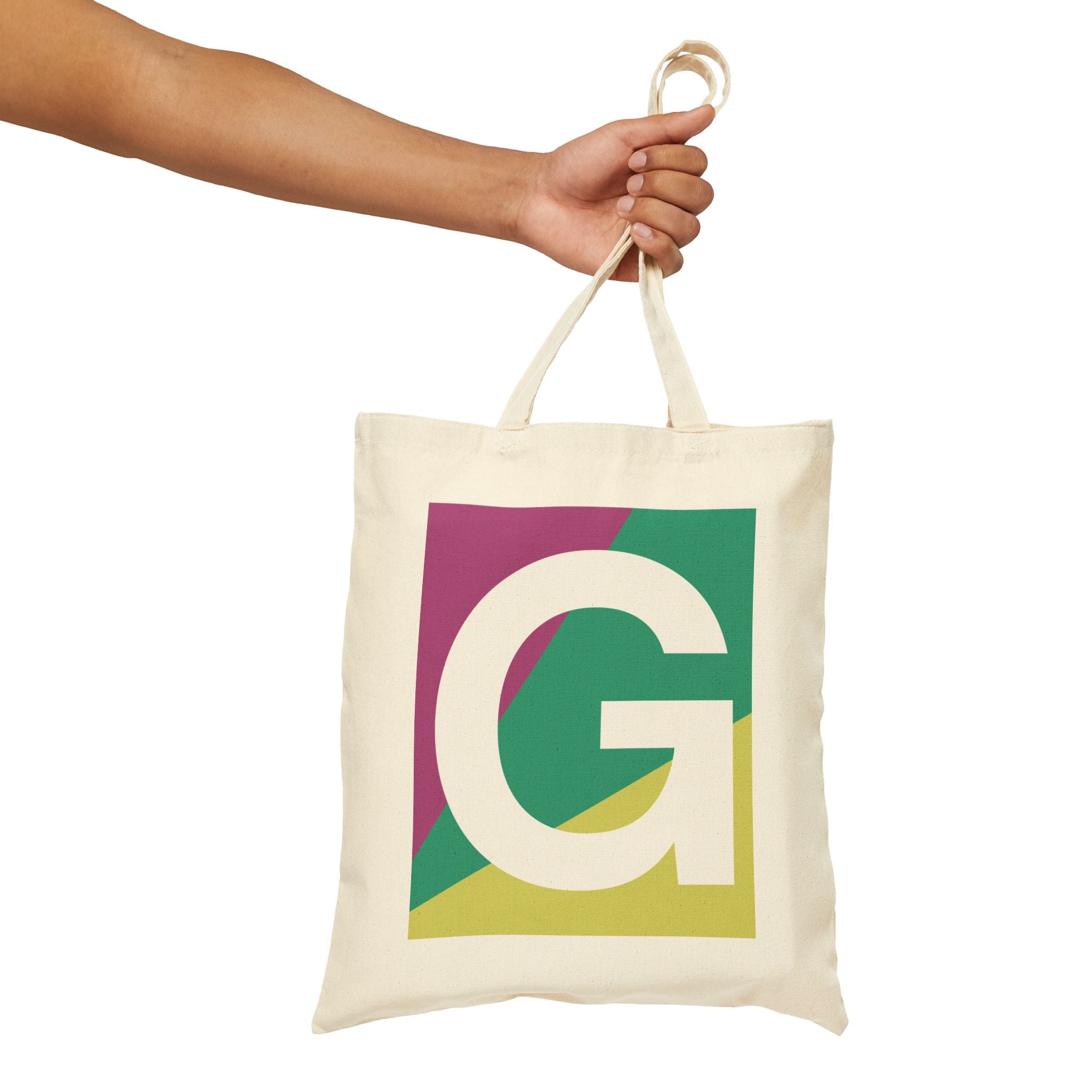 Initial G Colorblock Canvas Tote Bag — Monogram Letter G Reusable Grocery Tote