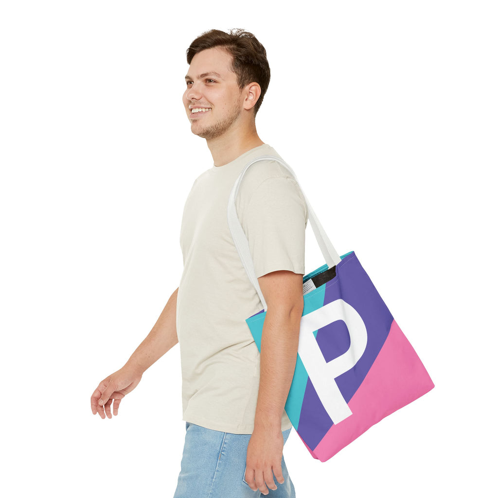 Monogram 'P' Colorblock Tote Bag — Personalized Initial P Shoulder Tote