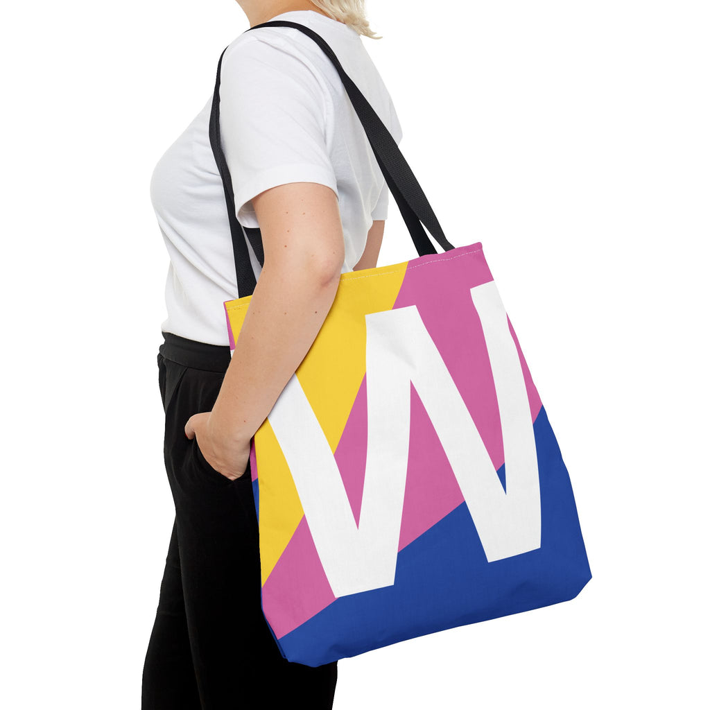 Monogram 'W' Colorblock Tote Bag — Personalized Initial W Shoulder Tote