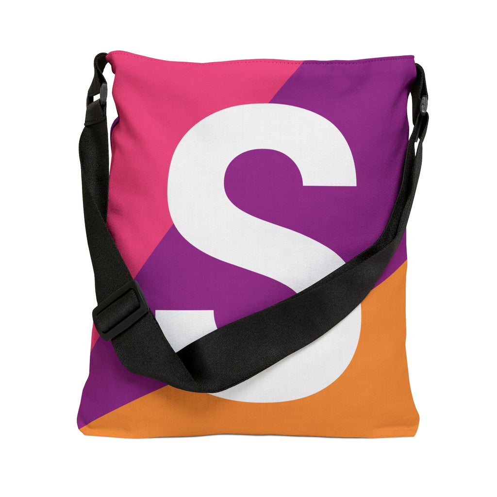 Initial Letter 'S' Colorblock Adjustable Tote Bag — Monogram Alphabet Shoulder Bag