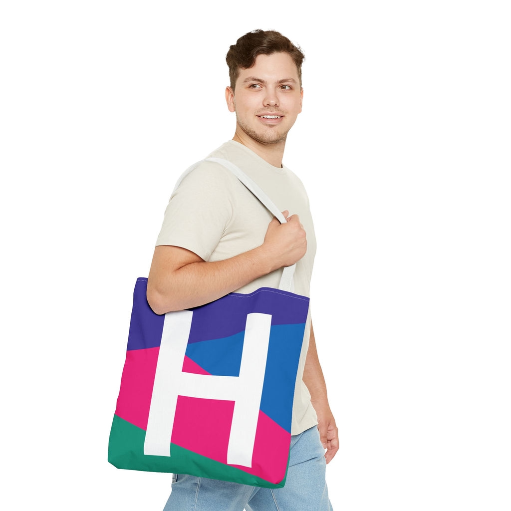 Monogram 'H' Colorblock Tote Bag — Personalized Initial H Shoulder Tote