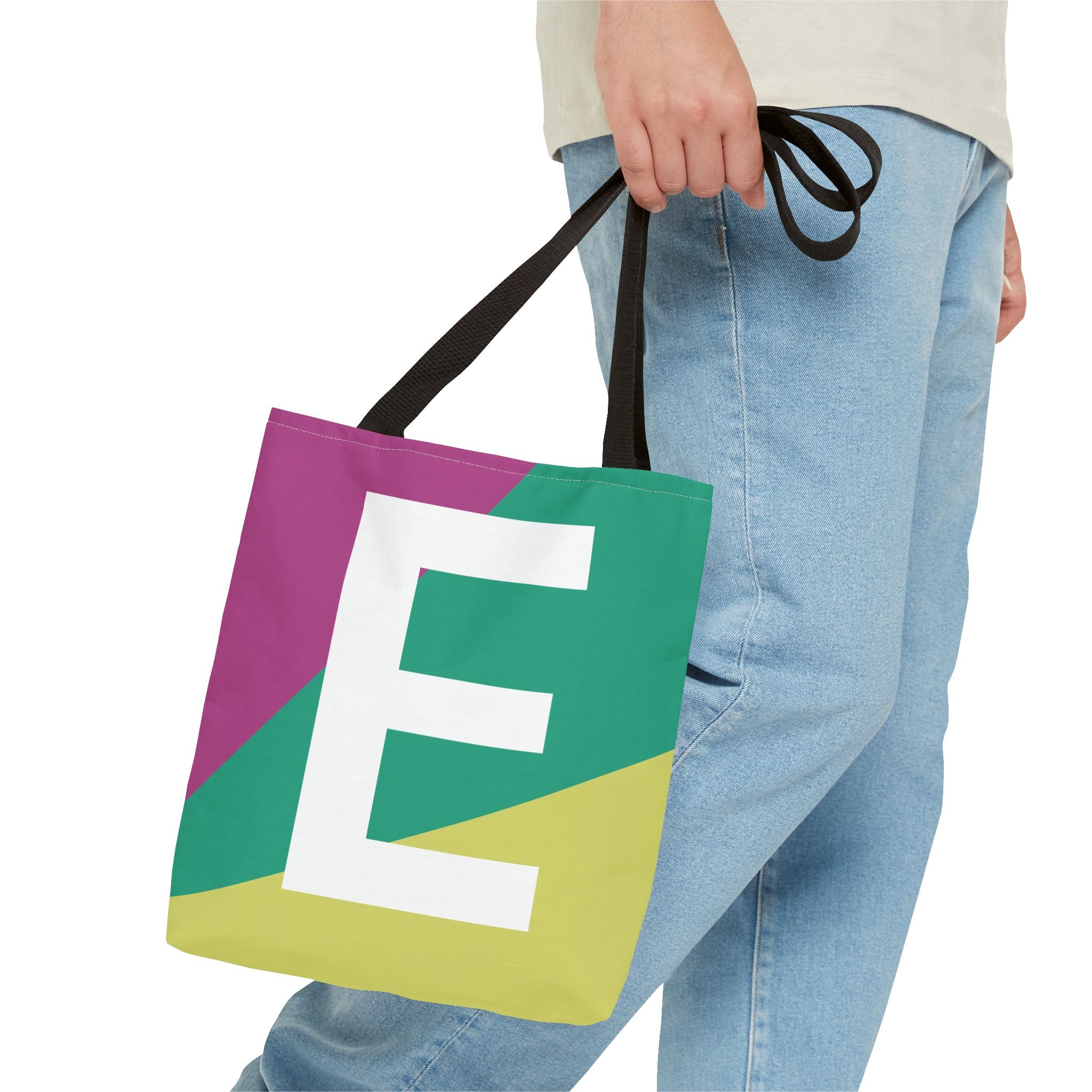 Monogram 'E' Colorblock Tote Bag — Personalized Initial E Shoulder Tote