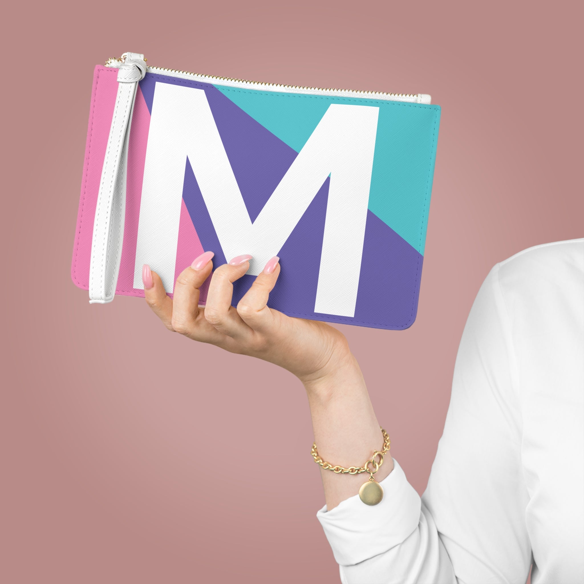 Monogram 'M' Colorblock Clutch Bag — Bold Geometric Wristlet for Everyday & Gifts