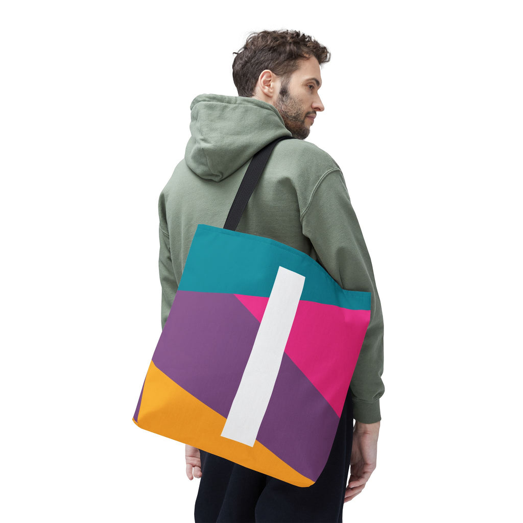 Monogram 'I' Colorblock Tote Bag — Personalized Initial I Shoulder Tote
