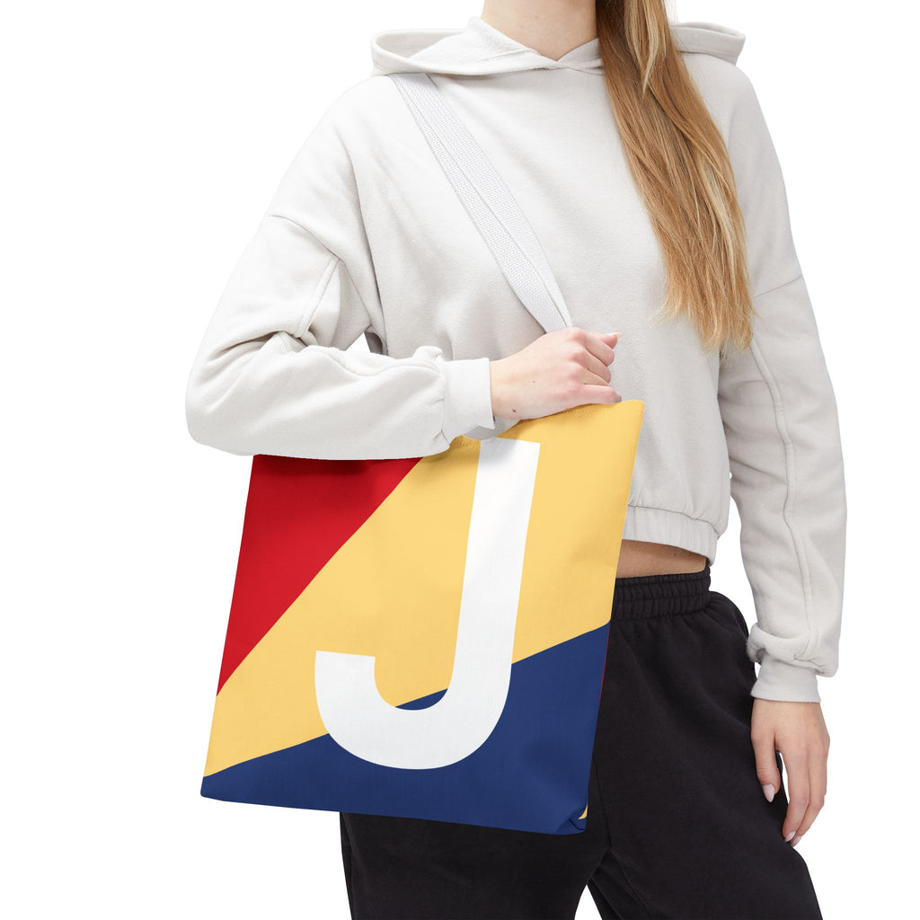 Monogram 'J' Colorblock Tote Bag — Personalized Initial J Shoulder Tote