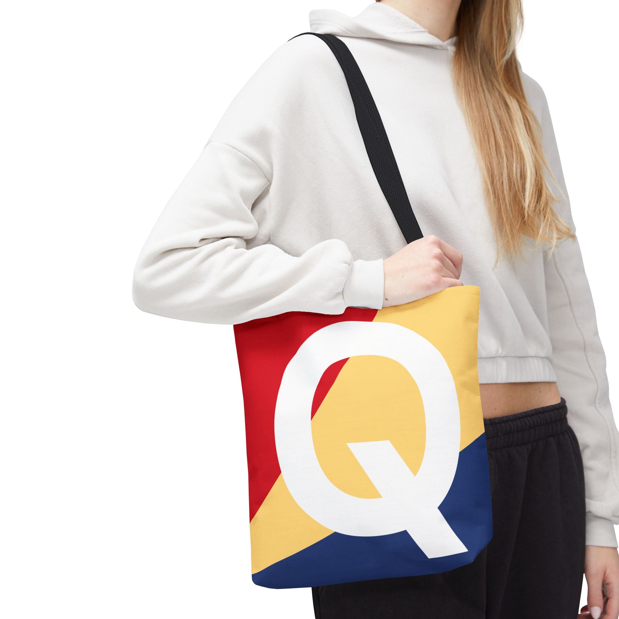 Monogram 'Q' Colorblock Tote Bag — Personalized Initial Q Shoulder Tote