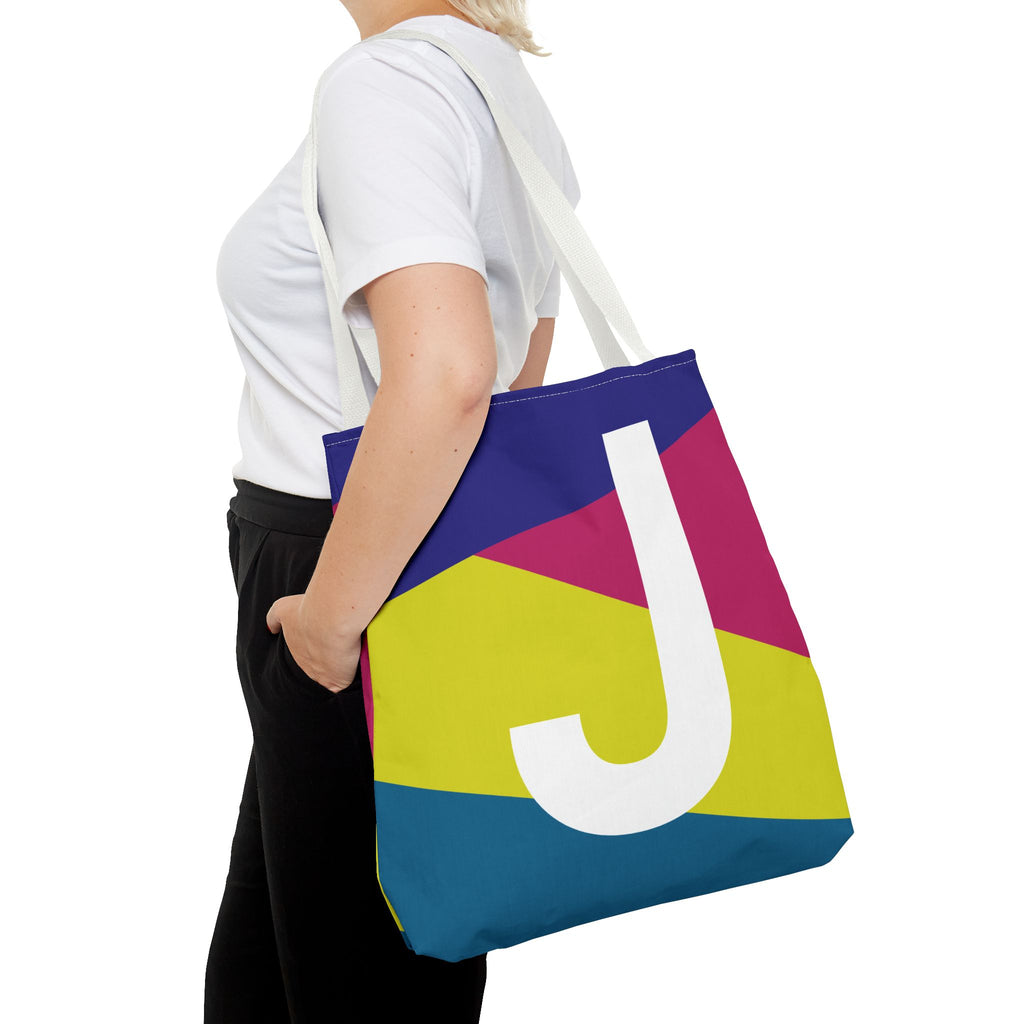 Monogram 'J' Colorblock Tote Bag — Personalized Initial J Shoulder Tote