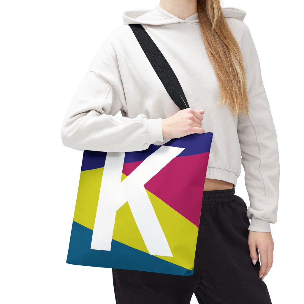 Monogram 'K' Colorblock Tote Bag — Personalized Initial K Shoulder Tote
