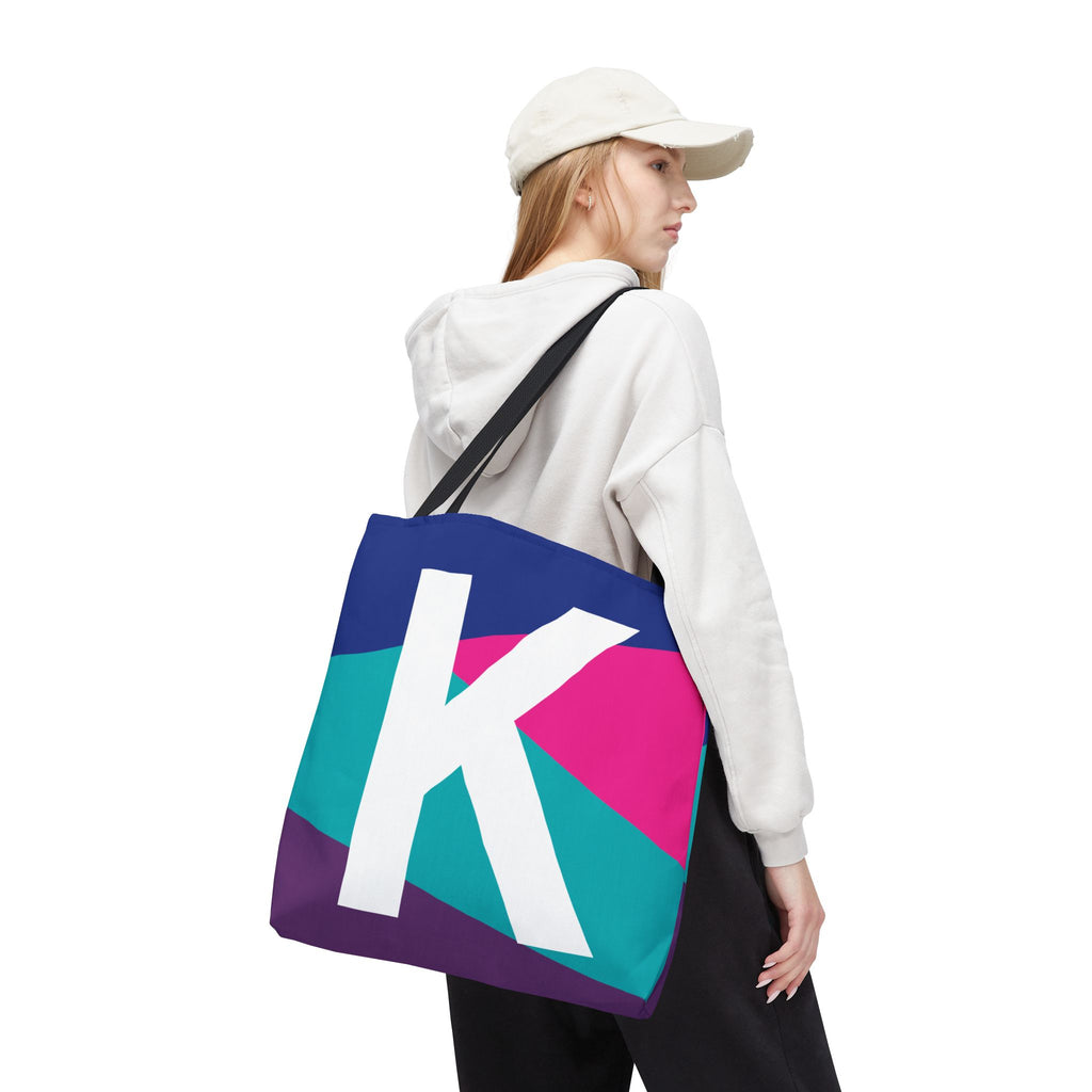 Monogram 'K' Colorblock Tote Bag — Personalized Initial K Shoulder Tote