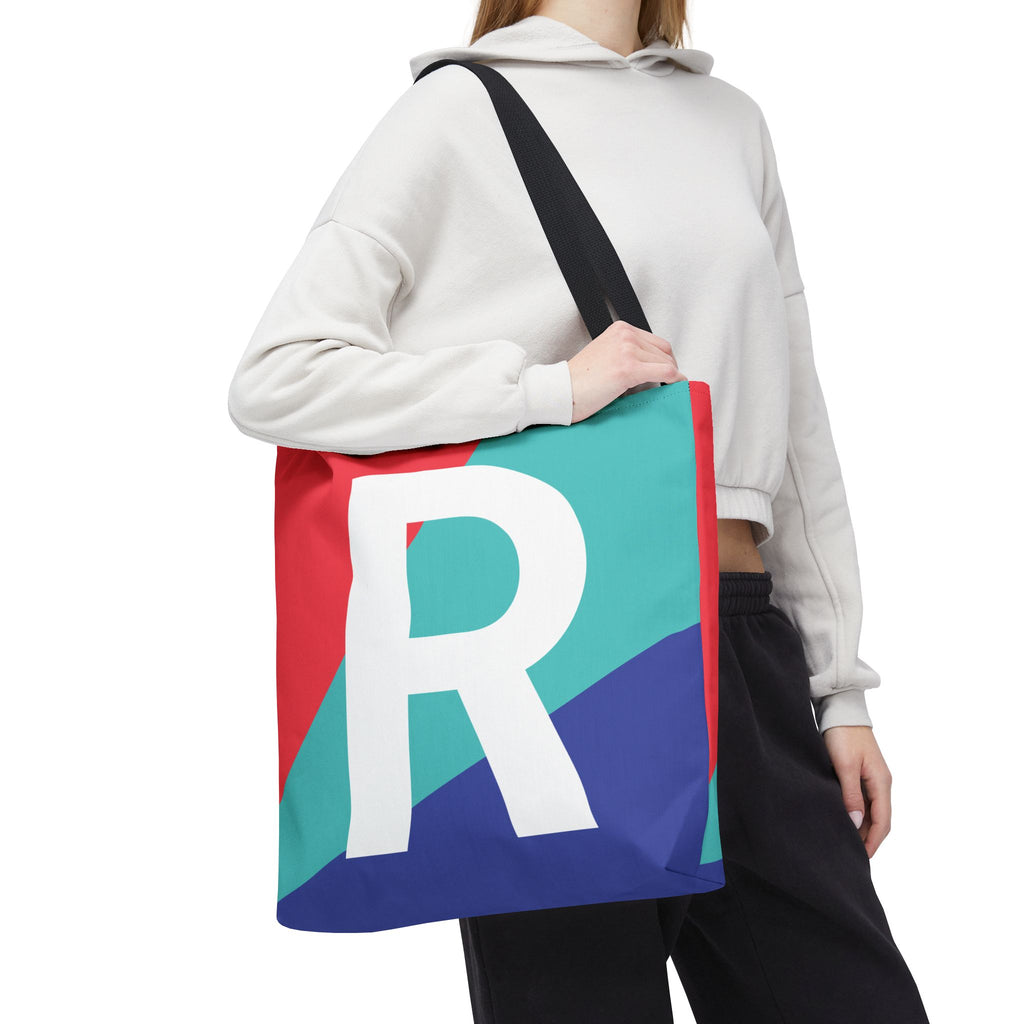 Monogram 'R' Colorblock Tote Bag — Personalized Initial R Shoulder Tote