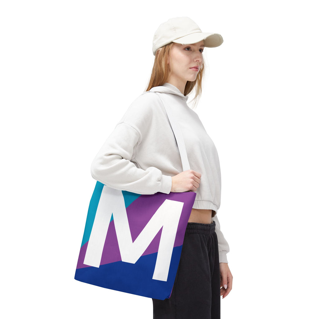 Monogram 'M' Colorblock Tote Bag — Personalized Initial M Shoulder Tote