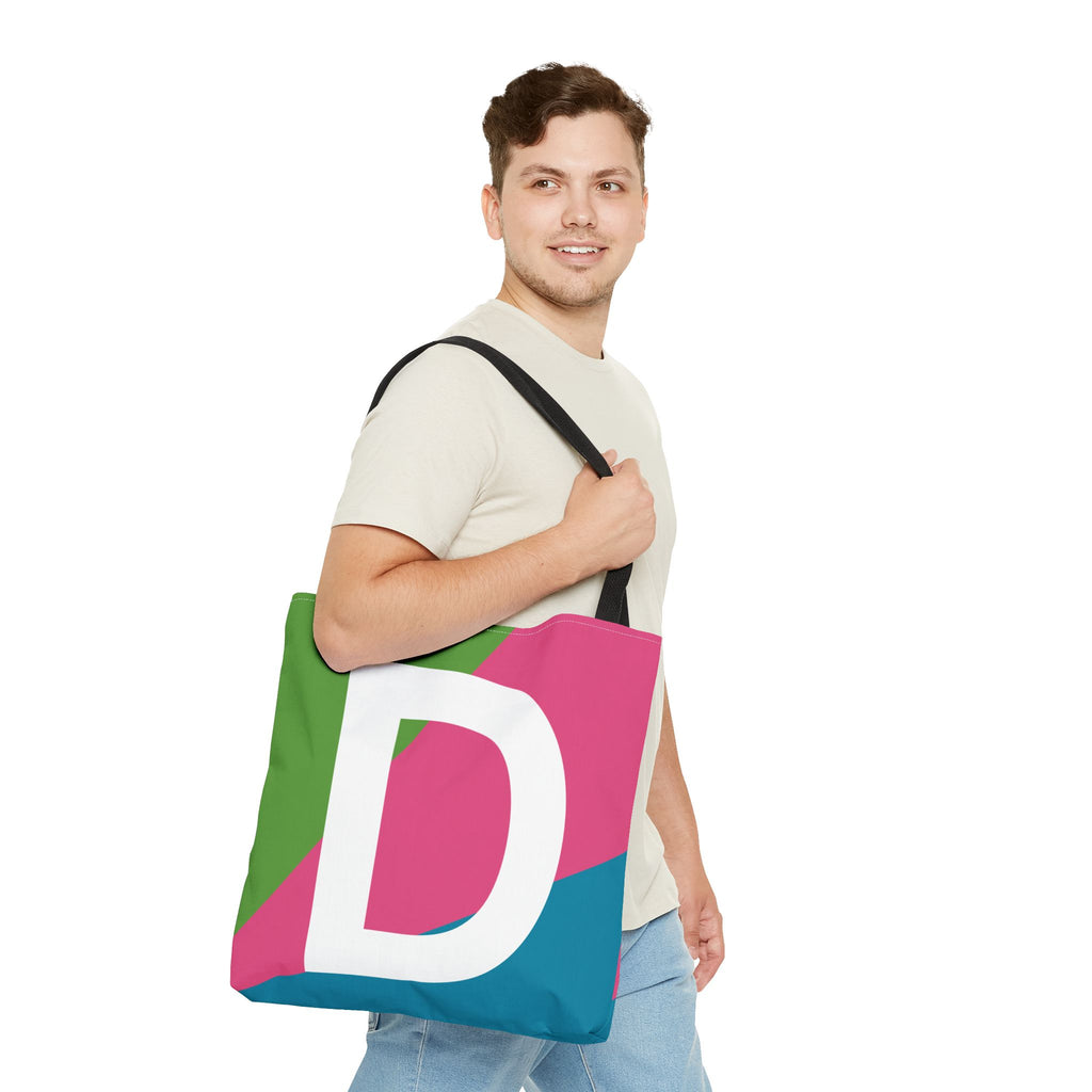 Monogram 'D' Colorblock Tote Bag — Personalized Initial D Shoulder Tote