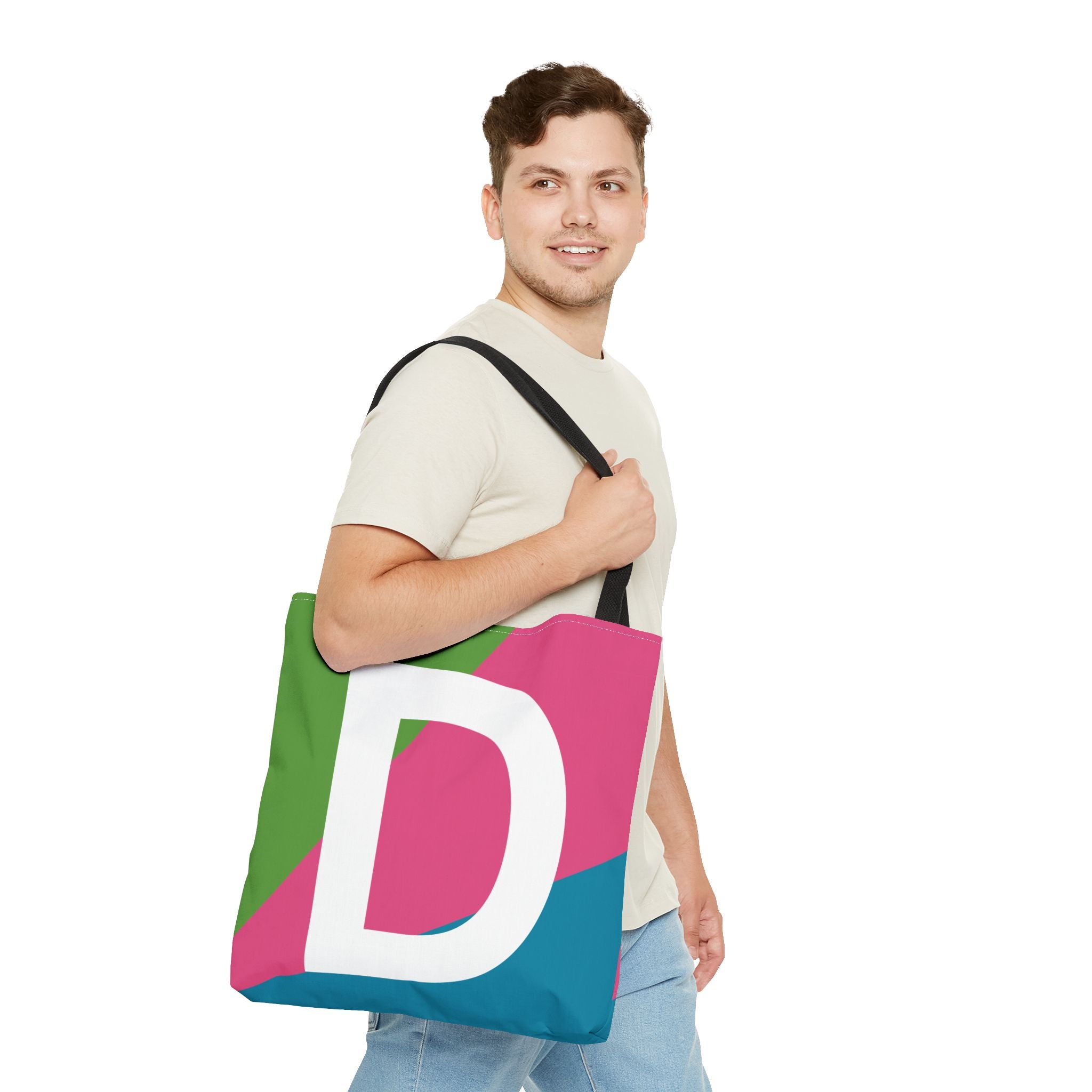 Monogram 'D' Colorblock Tote Bag — Personalized Initial D Shoulder Tote