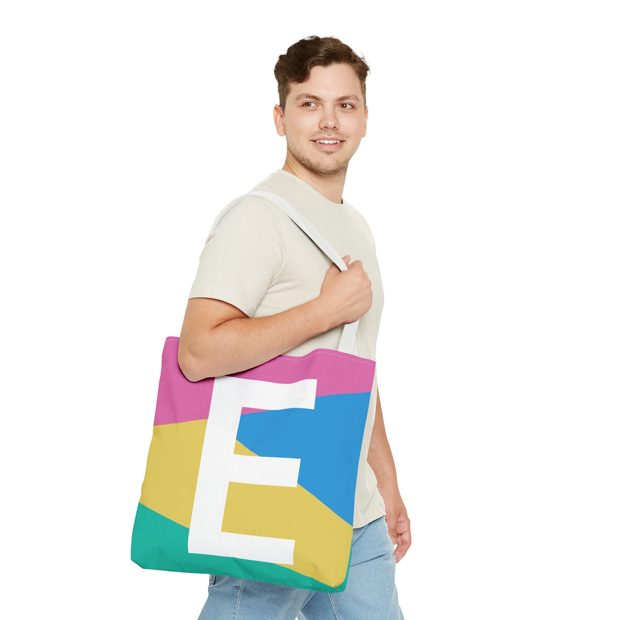 Monogram 'E' Colorblock Tote Bag — Personalized Initial E Shoulder Tote