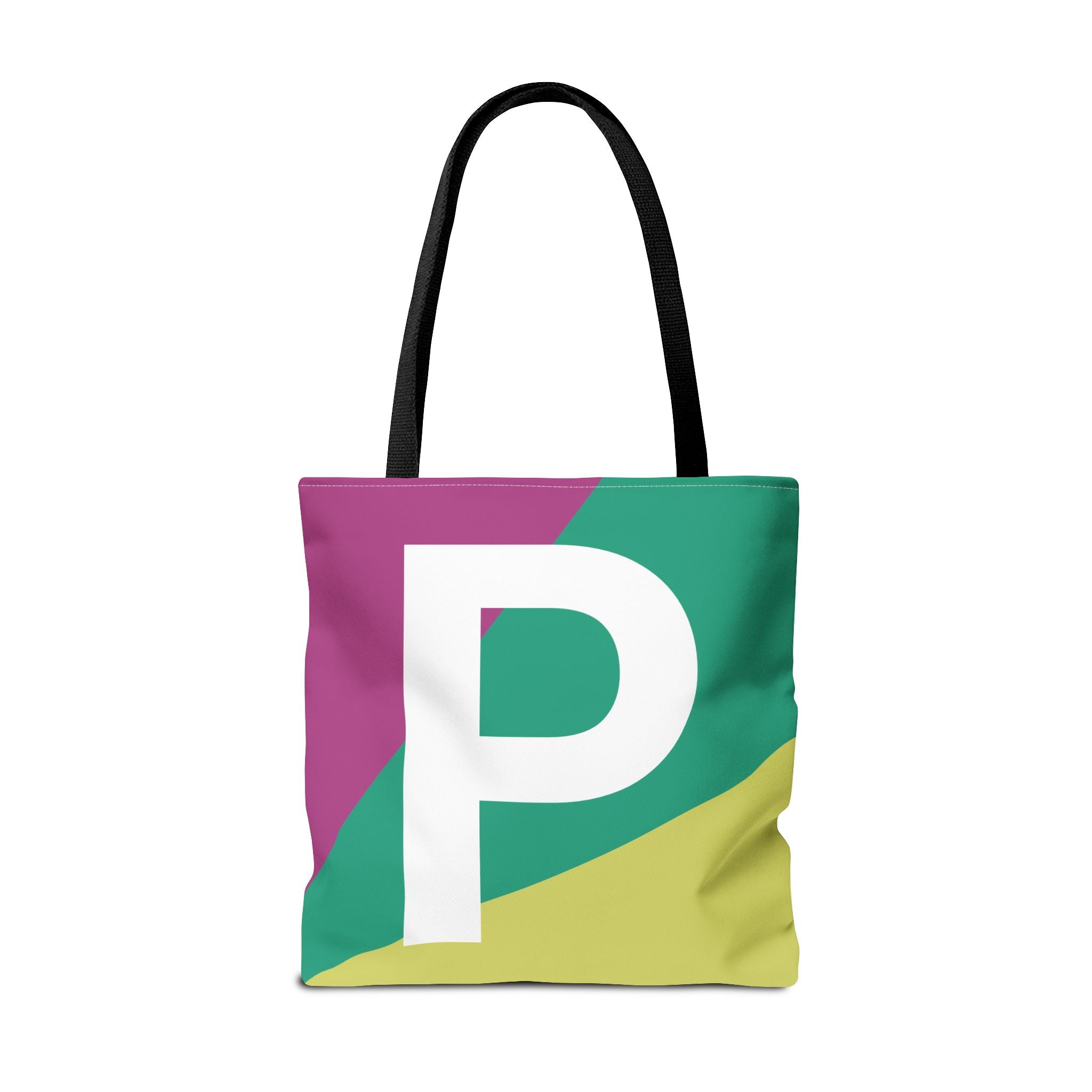 Monogram 'P' Colorblock Tote Bag — Personalized Initial P Shoulder Tote