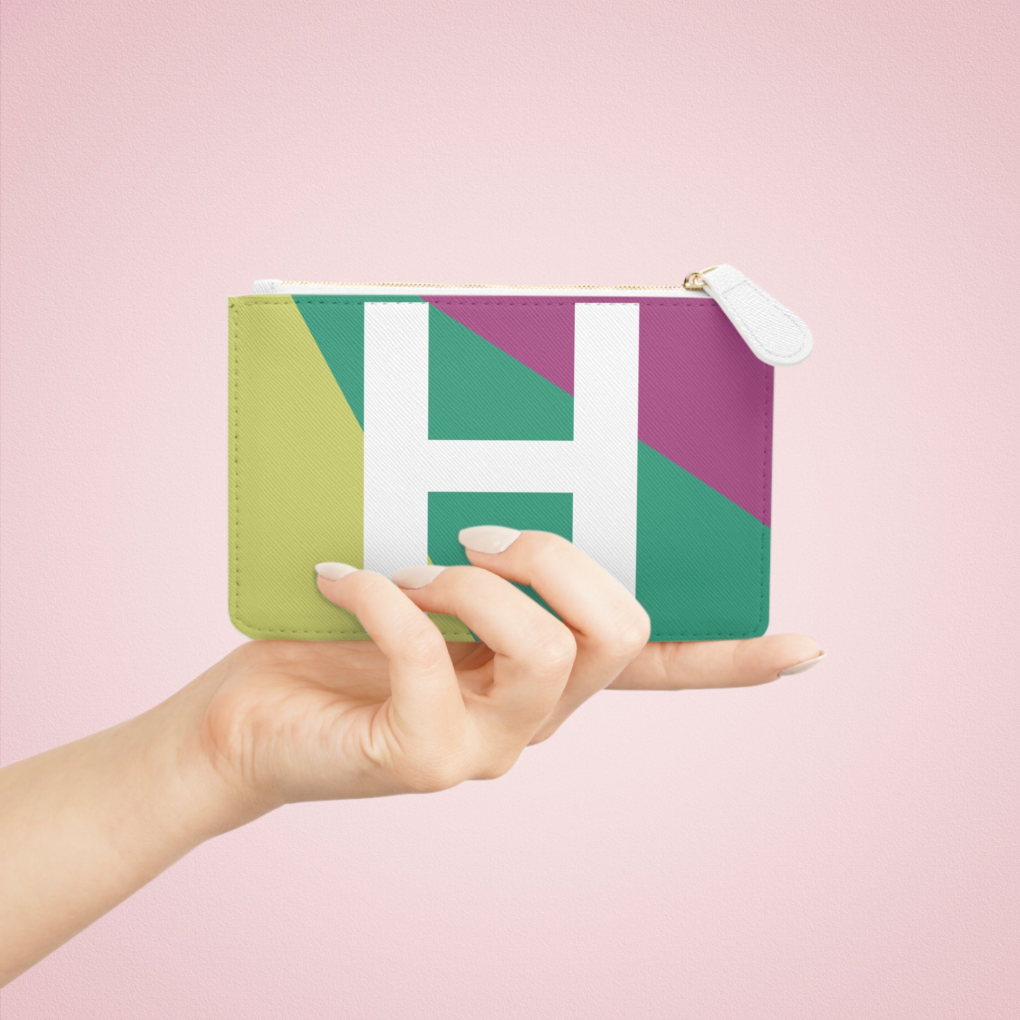 Initial H Mini Clutch — Colorblock Monogram Wristlet Wallet