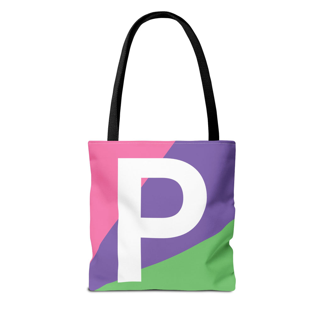 Monogram 'P' Colorblock Tote Bag — Personalized Initial P Shoulder Tote