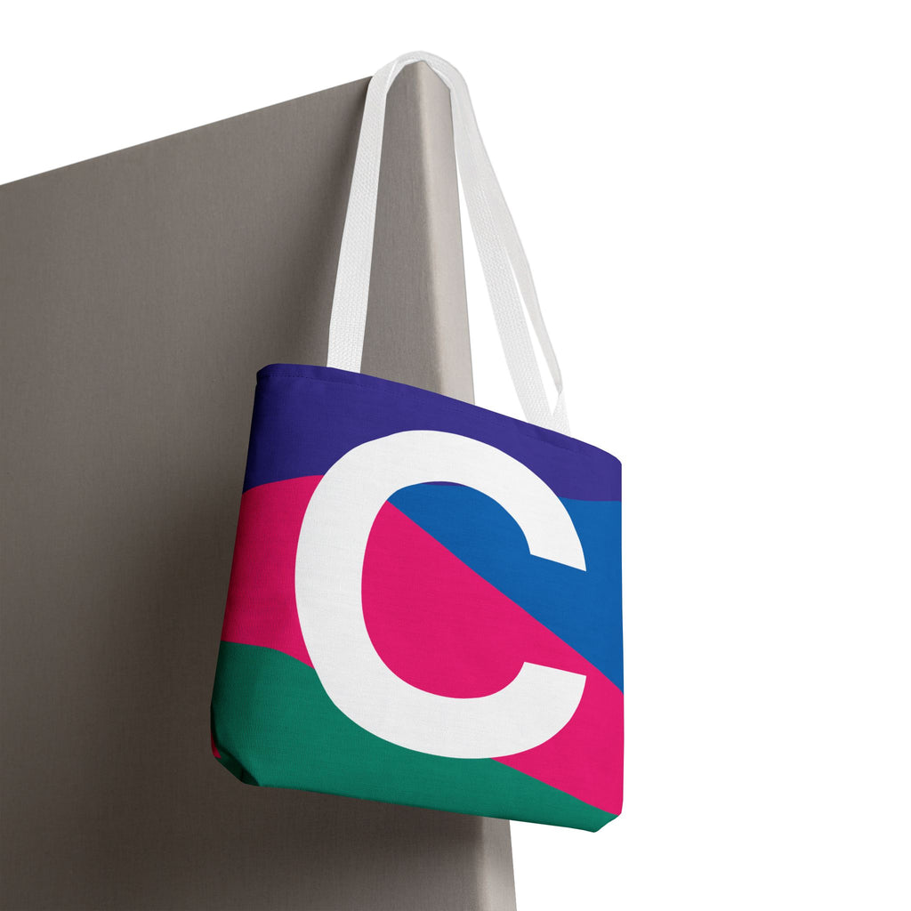 Monogram 'C' Colorblock Tote Bag — Personalized Initial C Shoulder Tote