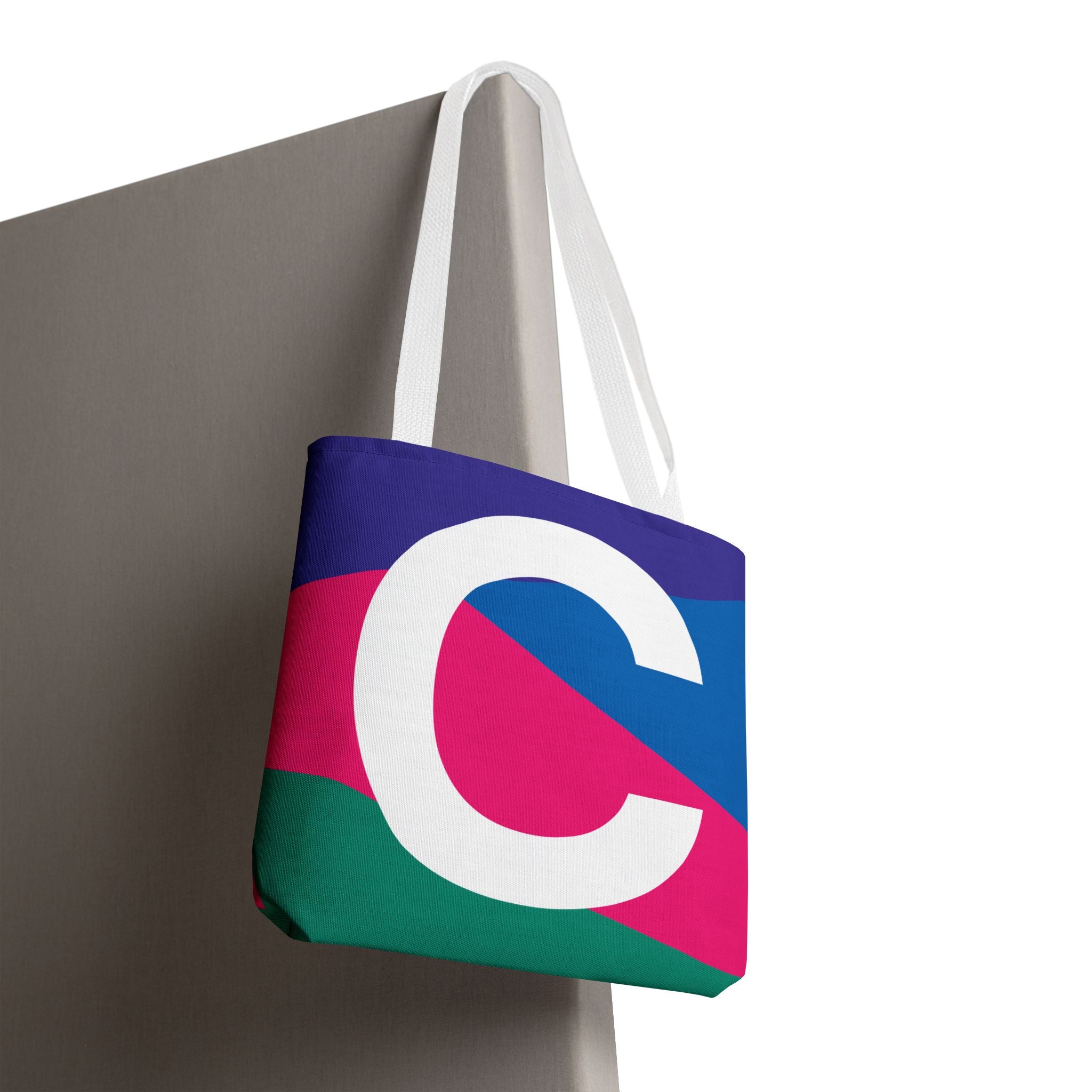 Monogram 'C' Colorblock Tote Bag — Personalized Initial C Shoulder Tote